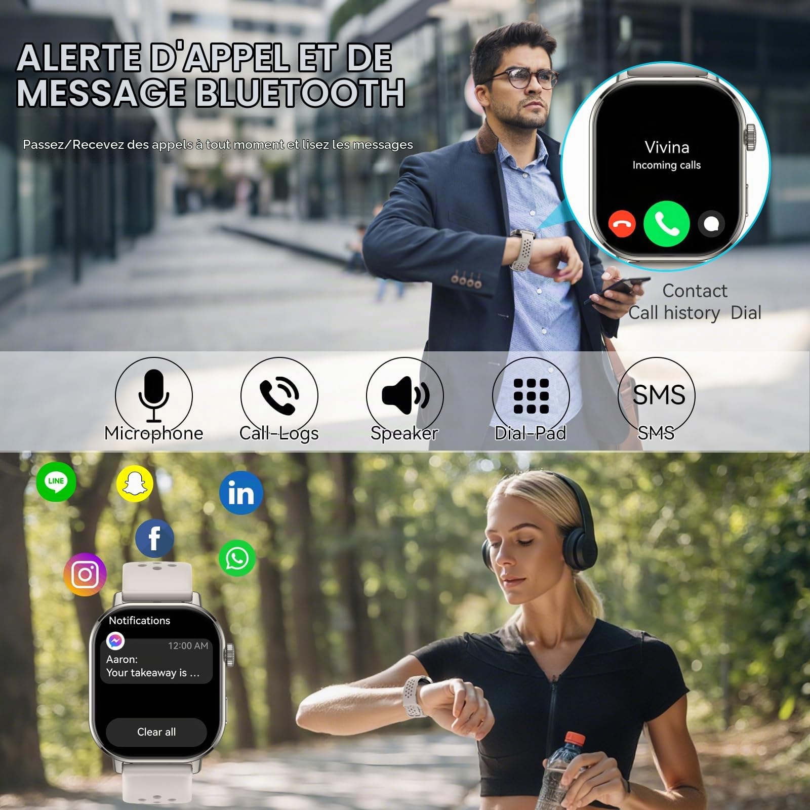 GPS Montre Connectée Homme Femme, AMOLED 2,06" Smartwatch 5ATM Étanche HD Appels Bluetooth, 110+Sportifs Montre Sport Podometre Cardiofrequencemetre SpO2 Sommeil, Montre Intelligente pour Android iOS