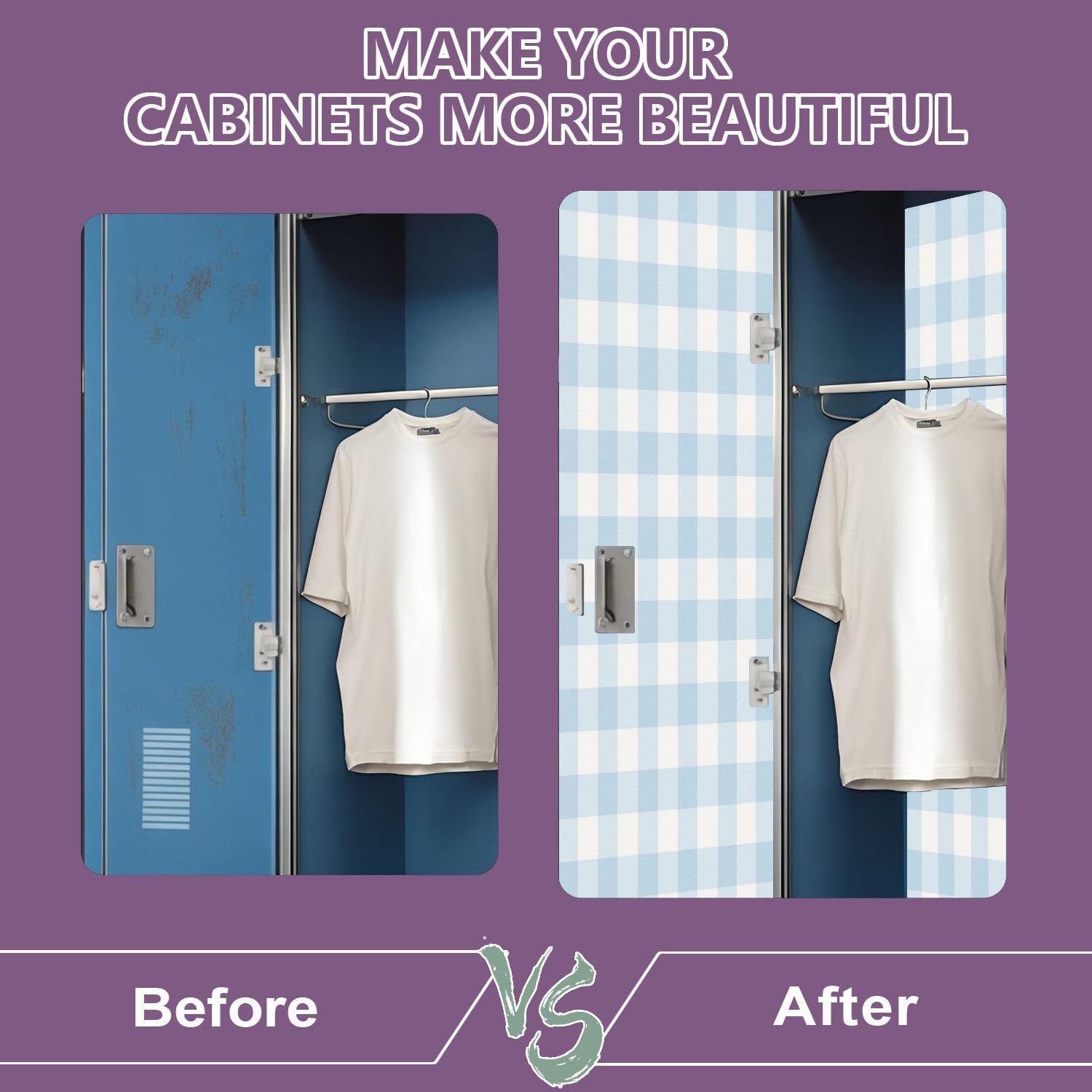 2 Pcs Locker Magnetic Wallpaper Baby Blue Gingham Plaid Seamless Buffalo Check Surface 12" x 36" Wall Magnetic Sticker Removable Locker Accessories Decor Easy Install for Office School