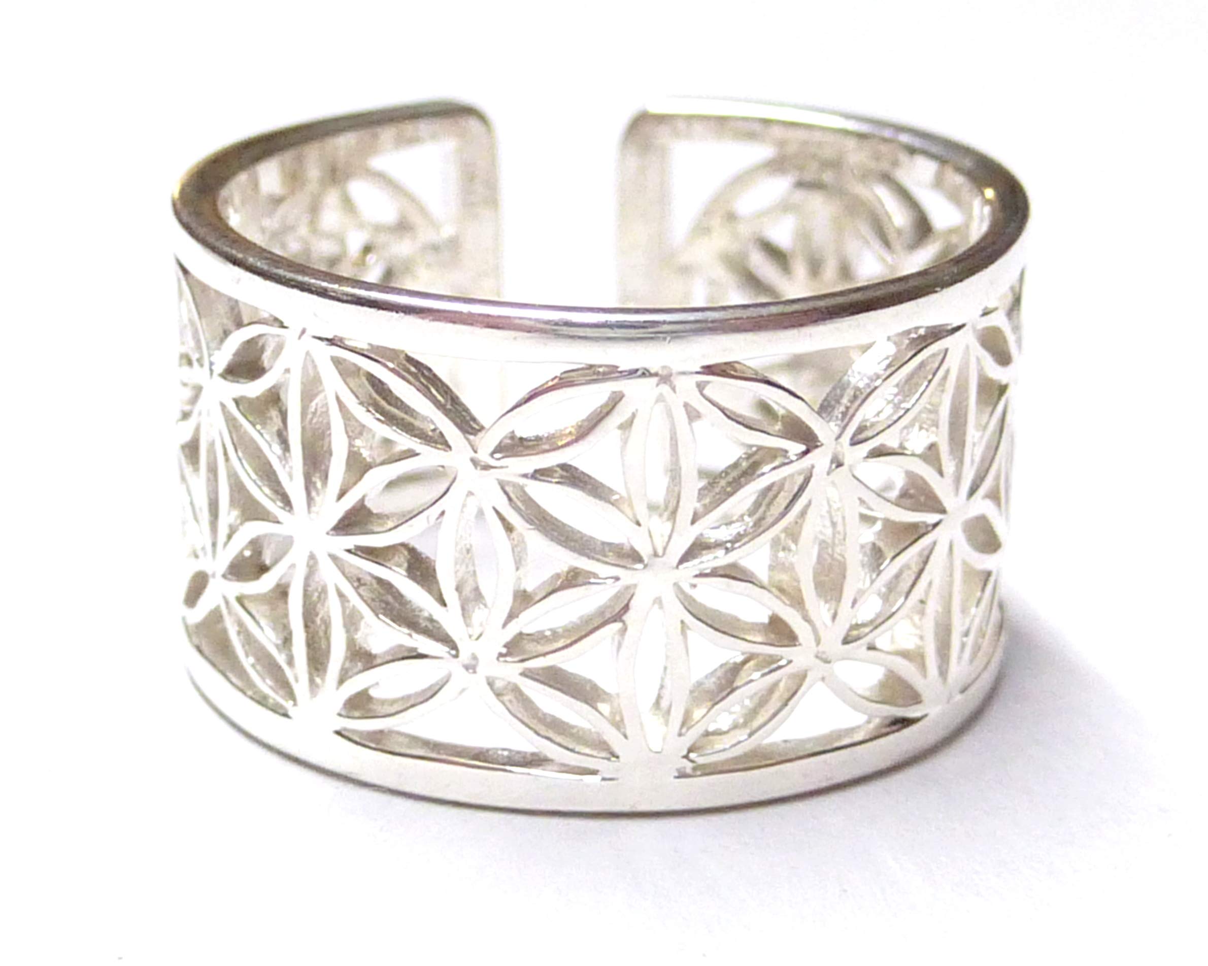 Offener Bandring Motiv Blume des Lebens, Sterlingsilber, Gr.62-19,7 größenverstellbar, Unisex, inkl. Geschenkbox
