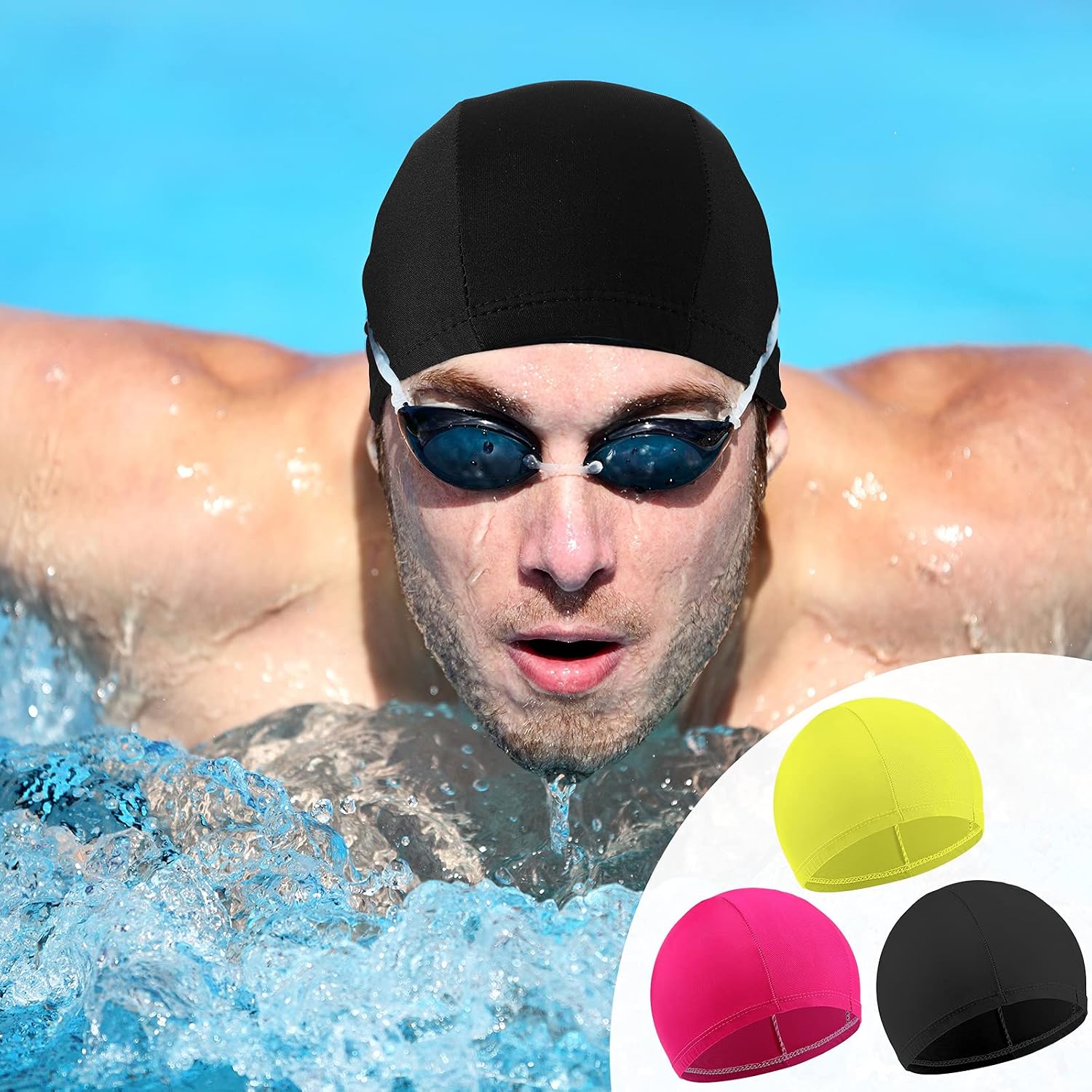 Syhood 3 Pcs Elastic Swim Caps Comfortable Fabric Swimming Hat Unisex Bathing Caps Anti Slip Swimming Pool Caps for Women Men Kids () - Image 4