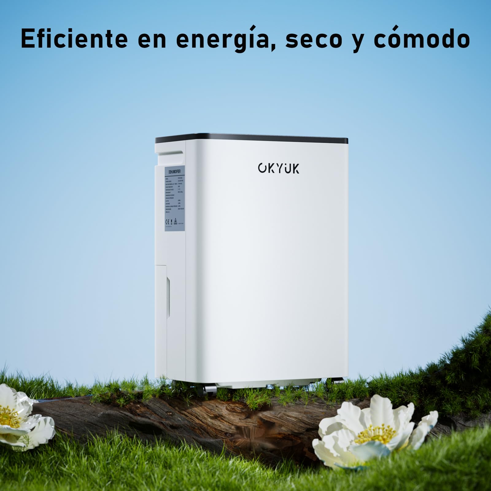 OKYUK Deumidificatore 12 litri/giorno, adatto per ambienti di circa 90 metri cubi (30 metri quadrati), Deumidificatore casa muffa, sbrinamento automatico, 32 dB, refrigerante R290, PD12R-03DE