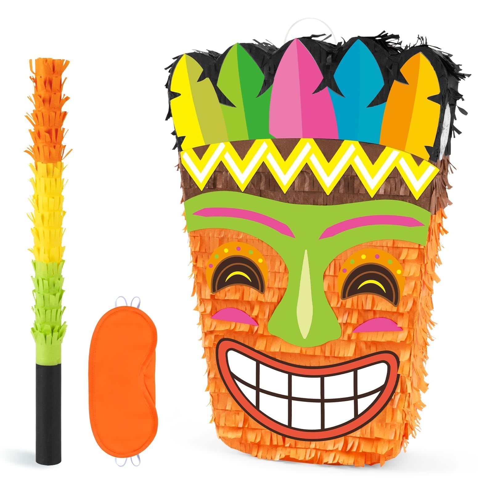 WERNNSAI Tiki Pinata -Tropical Hawaii Piñata with Blindfold Stick Hawaiian Luau Party Decorations for Summer Pool Birthday Decorations Carnivals Festivals Celebration Supplies — image 1