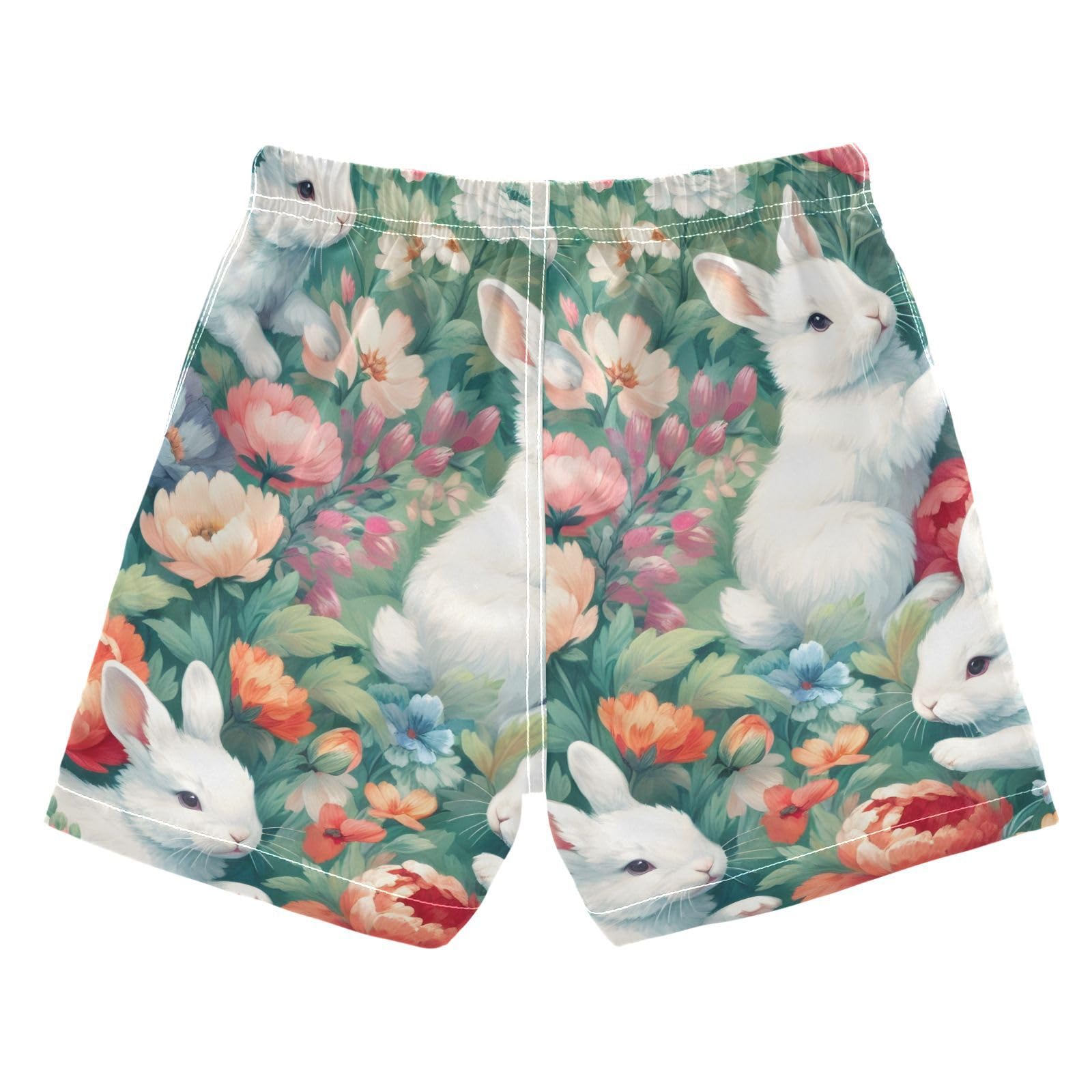 FLildon Cute Rabbit Flowers Little Boys Swim Trunks with Mesh Lining Quick Dry Beach Board Shorts, 3T