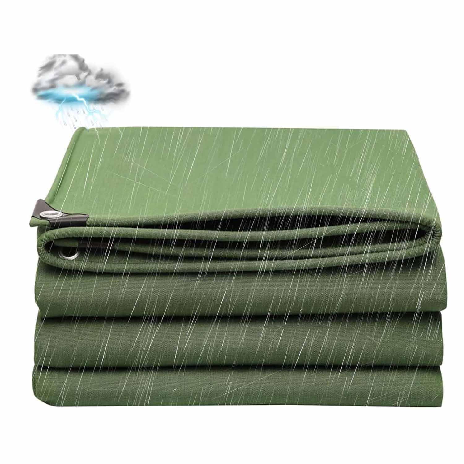 Ffsaacol Heavy Duty Canvas Tarp, Tarps Thick Waterproof Outdoor, Large Tarpaulin Cover With Grommets And Reinforced Edges, for Camping, Farming, Vehicles Green, 4x4m/13x13ft