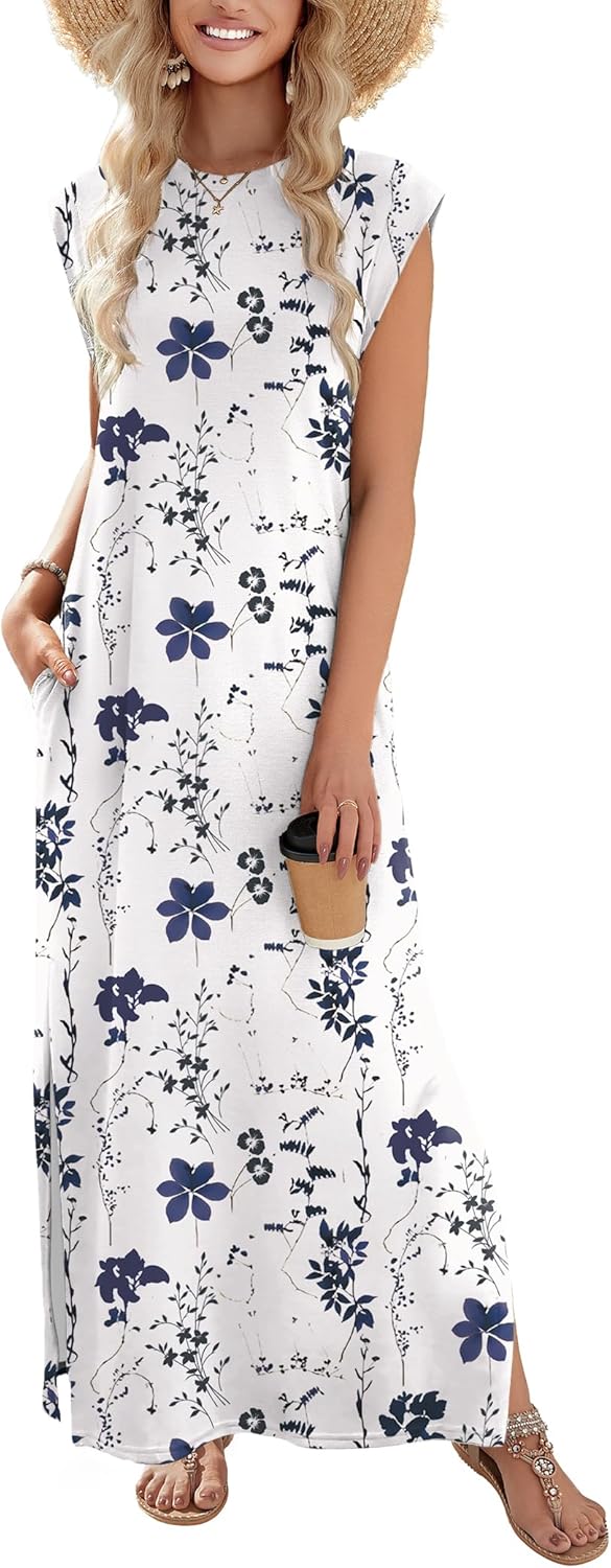 Zeagoo Summer Dresses for Women 2026 Black Long Maxi Sundresses Loose Split Wrinkle-Free Beach Travel Vacation Clothes