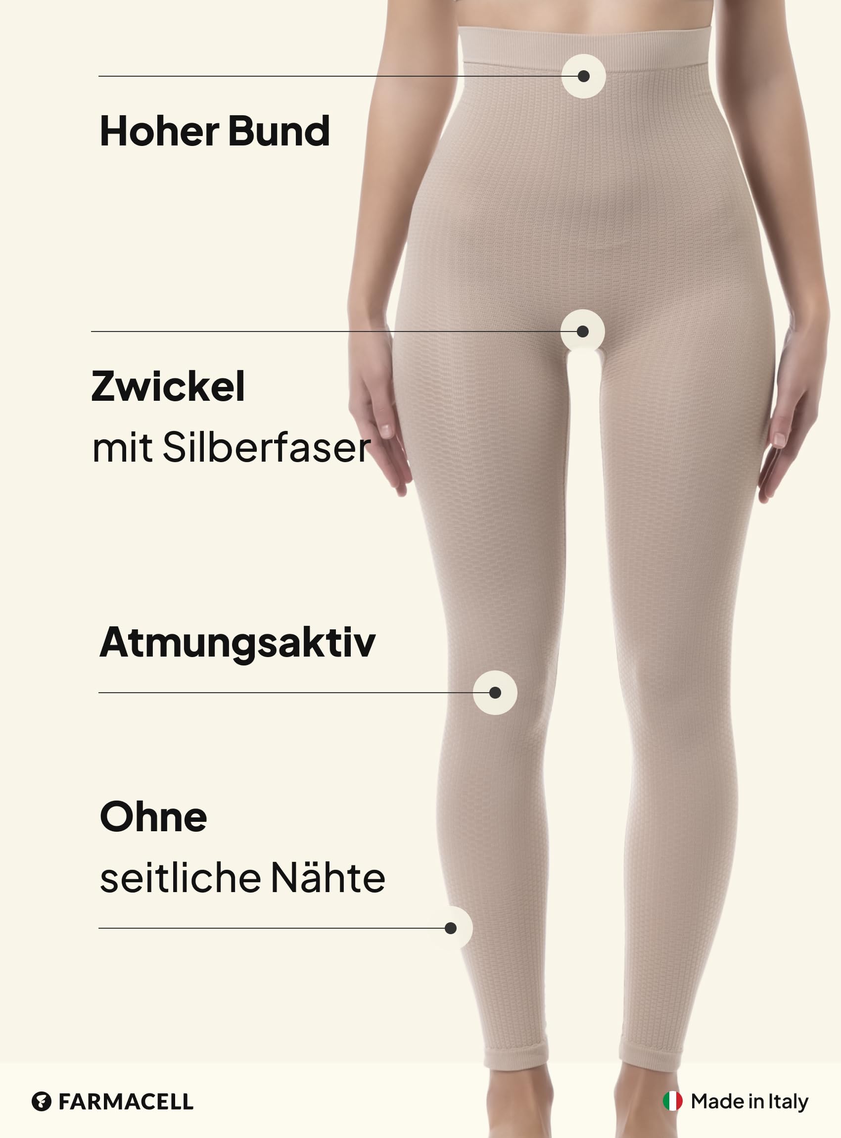 FarmaCell Anti-Cellulite Leggings Damen mit Mikromassage, Hoher Bund, Made in Italy, 133