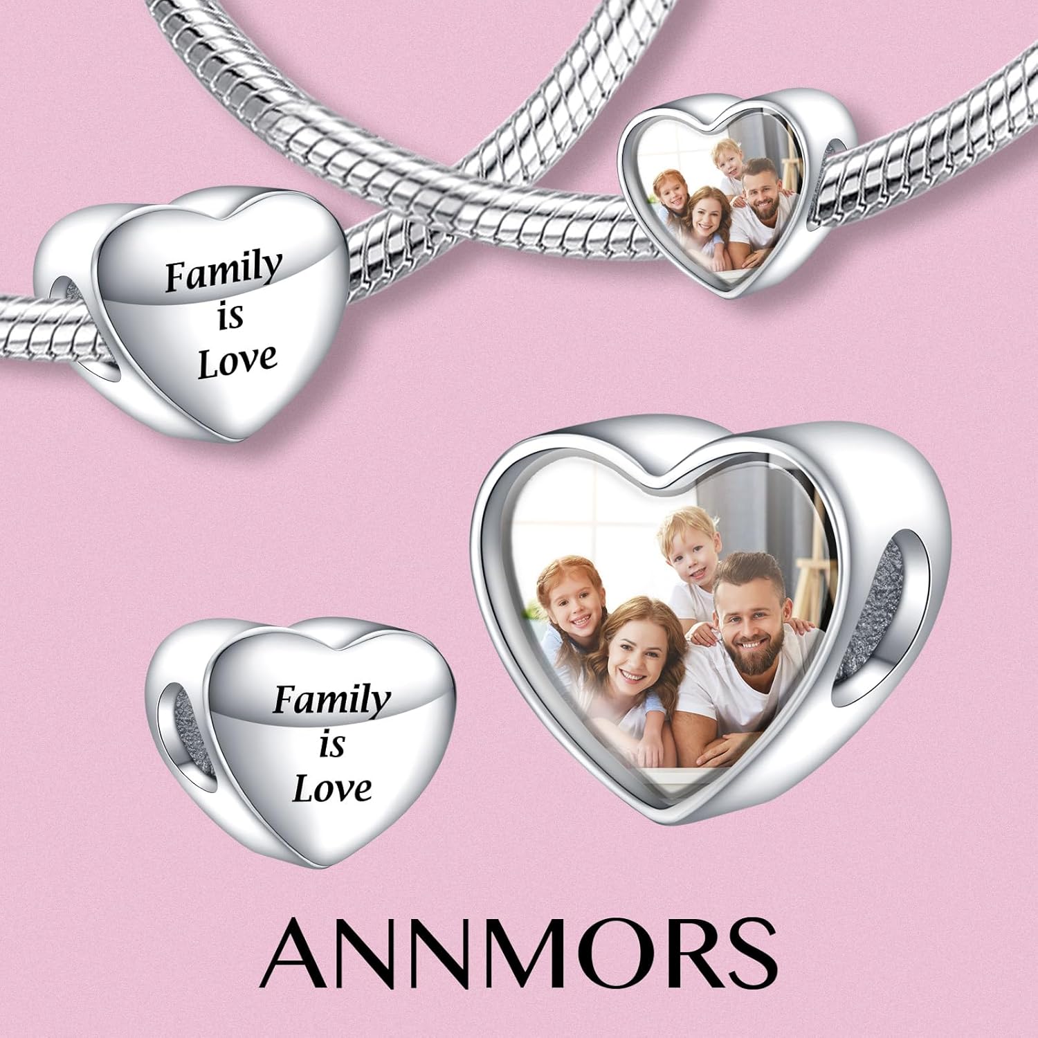 Annmors Personalized Custom Photo Charms 925 Sterling Silver Heart Shaped Engraved Bead for Bracelets Customize Picture Gift for Birthday Jewelry Fit Women Family - Image 2