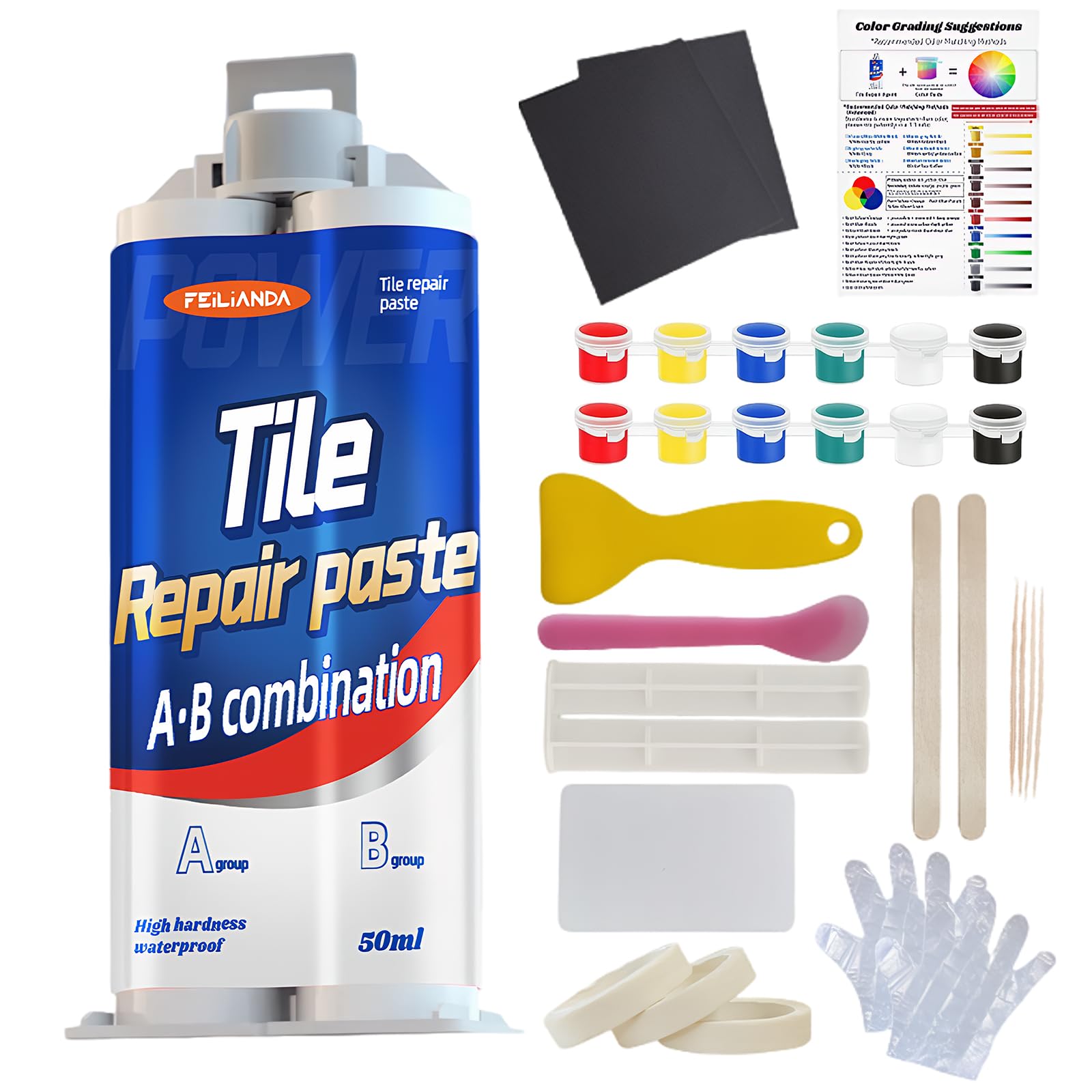 Heuiop Ecru Tile Repair Kit White, Ceramic Sink Repair Kit, Strong Adhesion Bath Enamel Refinishing Paste For Fiberglass, Porcelain, Fix Chip, Crack, Rust, Hole On Tub, Toilet, Sink In Bathroom, Color Match