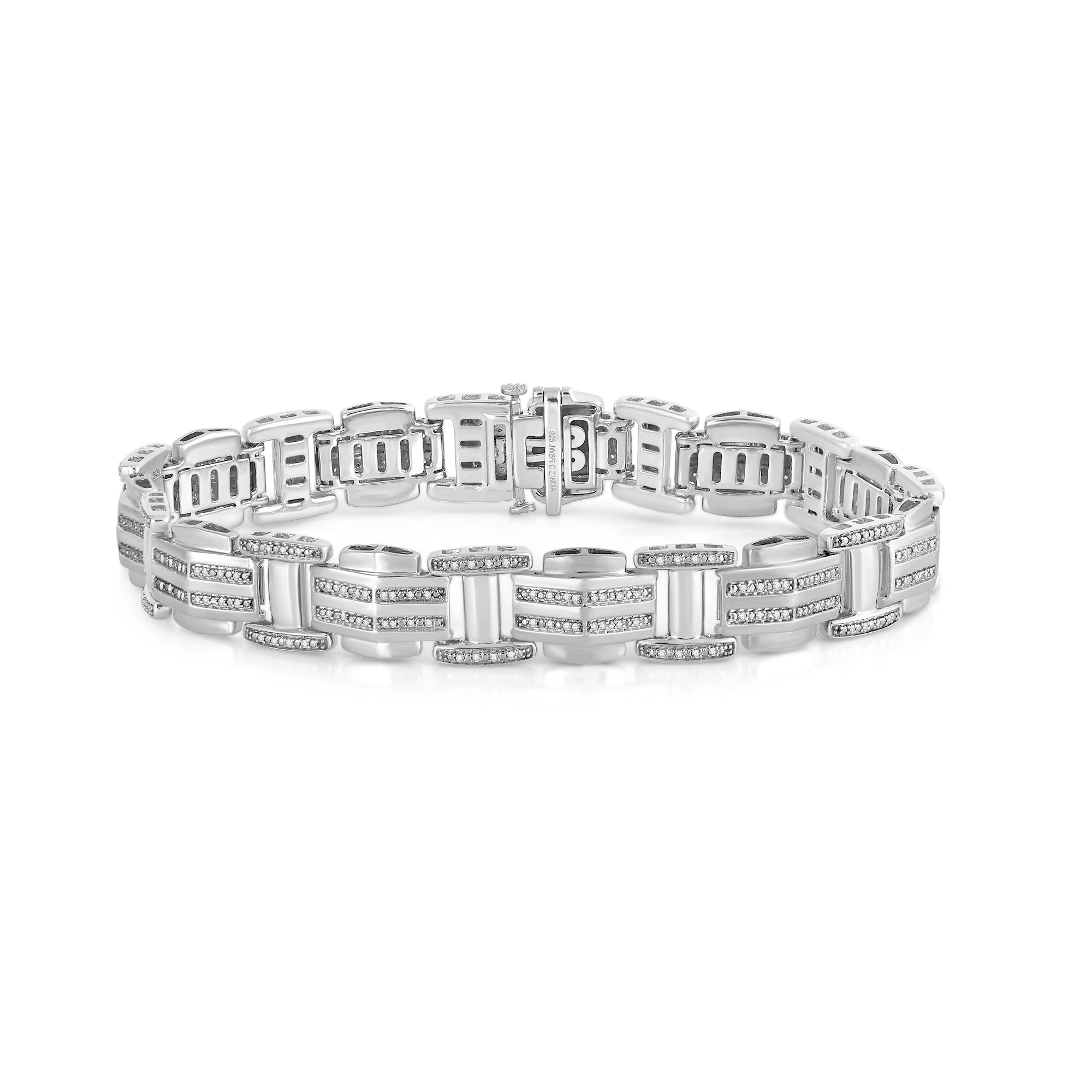 Jewelili Sterling Silver or Yellow Gold over Sterling Silver Link Bracelet for Men | 1/2 CTTW Natural White Round Diamonds | 8.5" Bracelet | Luxury Jewelry with Gift Box | Gift for Him