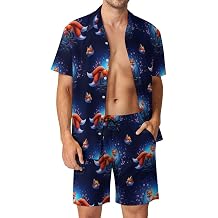 Men's 2 Piece Beach Outfits, Short Sleeve Shirt & Shorts Tracksuits, Breathable Vacation Beach Suit