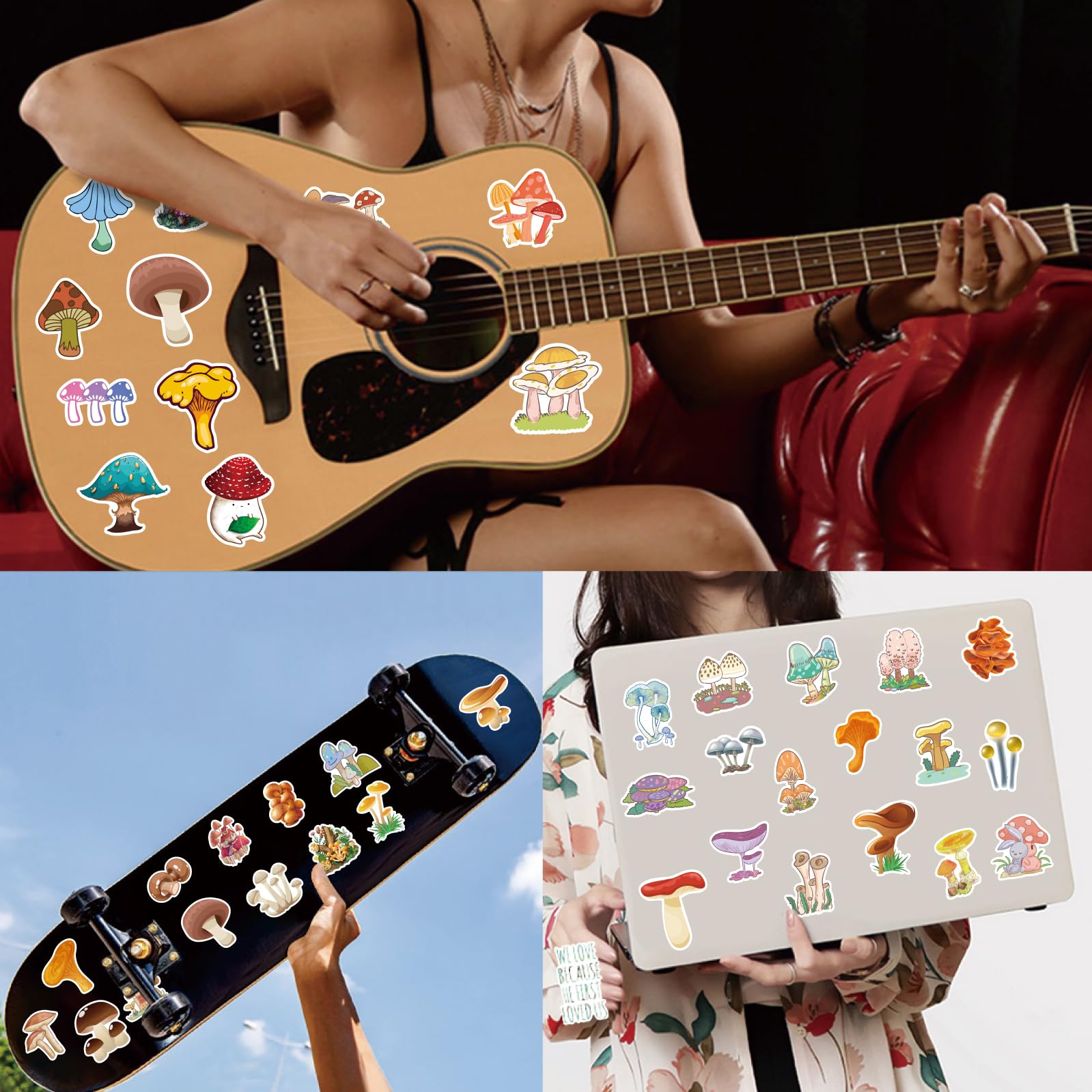 TIESOME 60 Stück Kawaii Pilz Aufkleber Set – Wasserdicht, Bunt, Für Laptop, Skateboard & Mehr