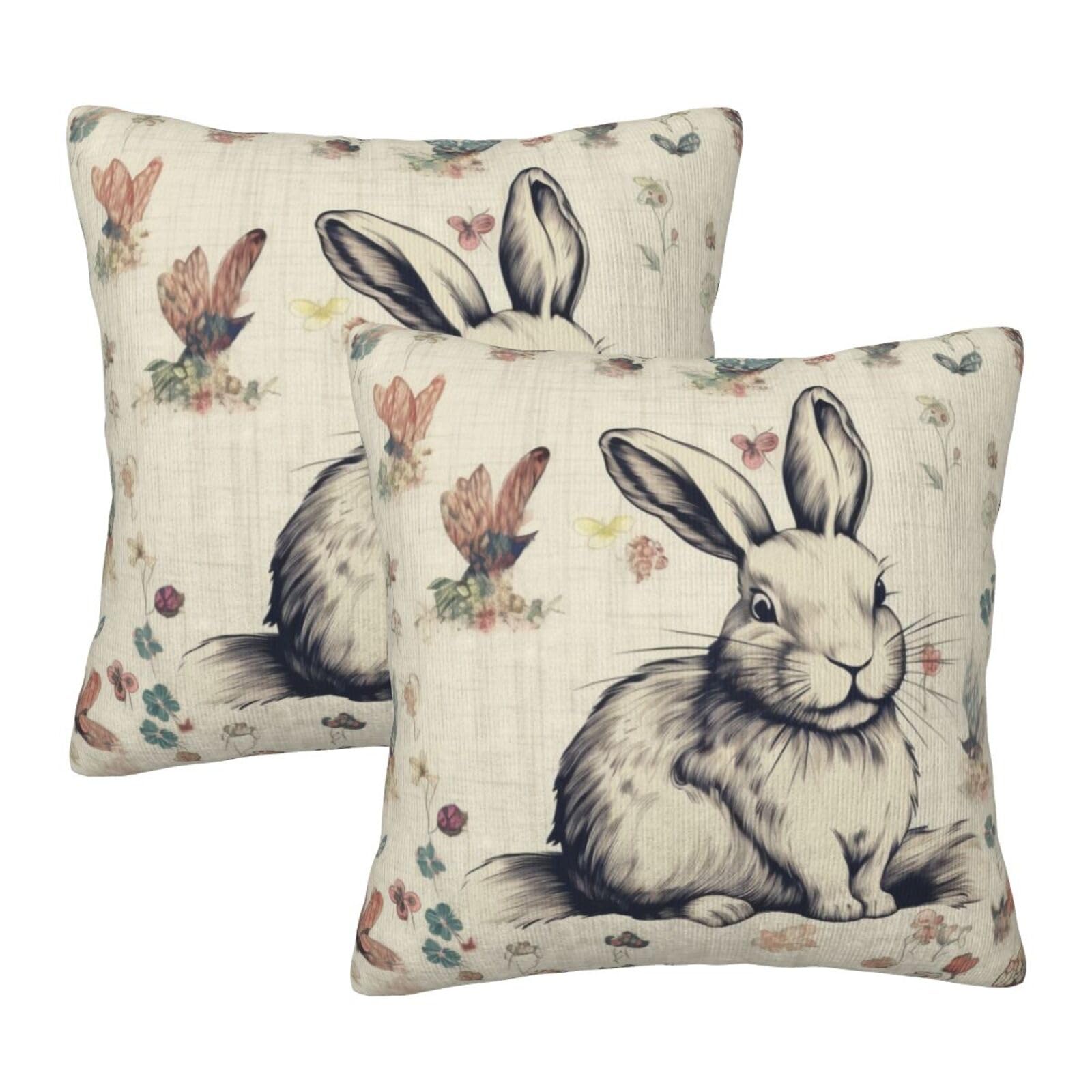 WPUTY Rabbit background Printed Furry Cushion Covers (Set of 2), 45x45 CM Throw Pillow Case with Modern Decoration Print Pillowcases for Sofa Bed Office Decor