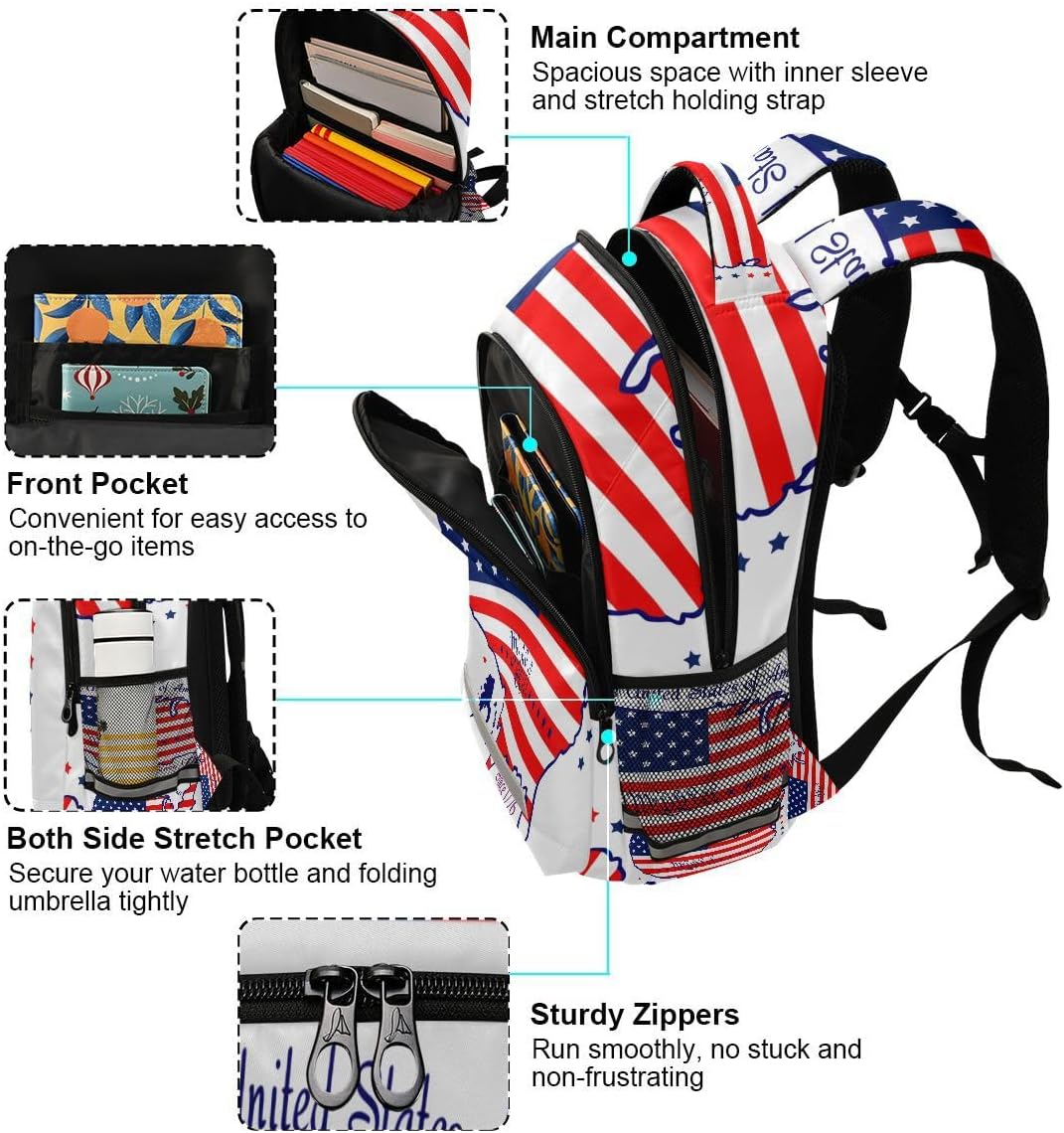 Nander Travel Laptop Backpack Vintage American Flag Durable Waterproof School Bag College Bookbags with Reflective Strip