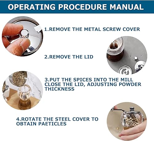 Miniatura 10 de Juego de molinillo de pimienta, molinillo manual, estilo clásico de batido de mano, 1 pieza de 6 pulgadas, material EP acrílico, cuchillas de