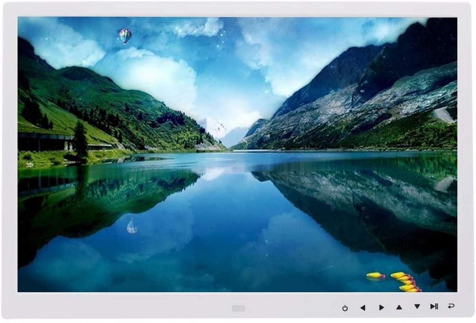 Elektroniczny album na zdjęcia, 43 cm, z wyświetlaczem ściennym, pilot zdalnego sterowania, maszyna reklamowa, muzyka i wideo, ebook (biały, 43 cm)