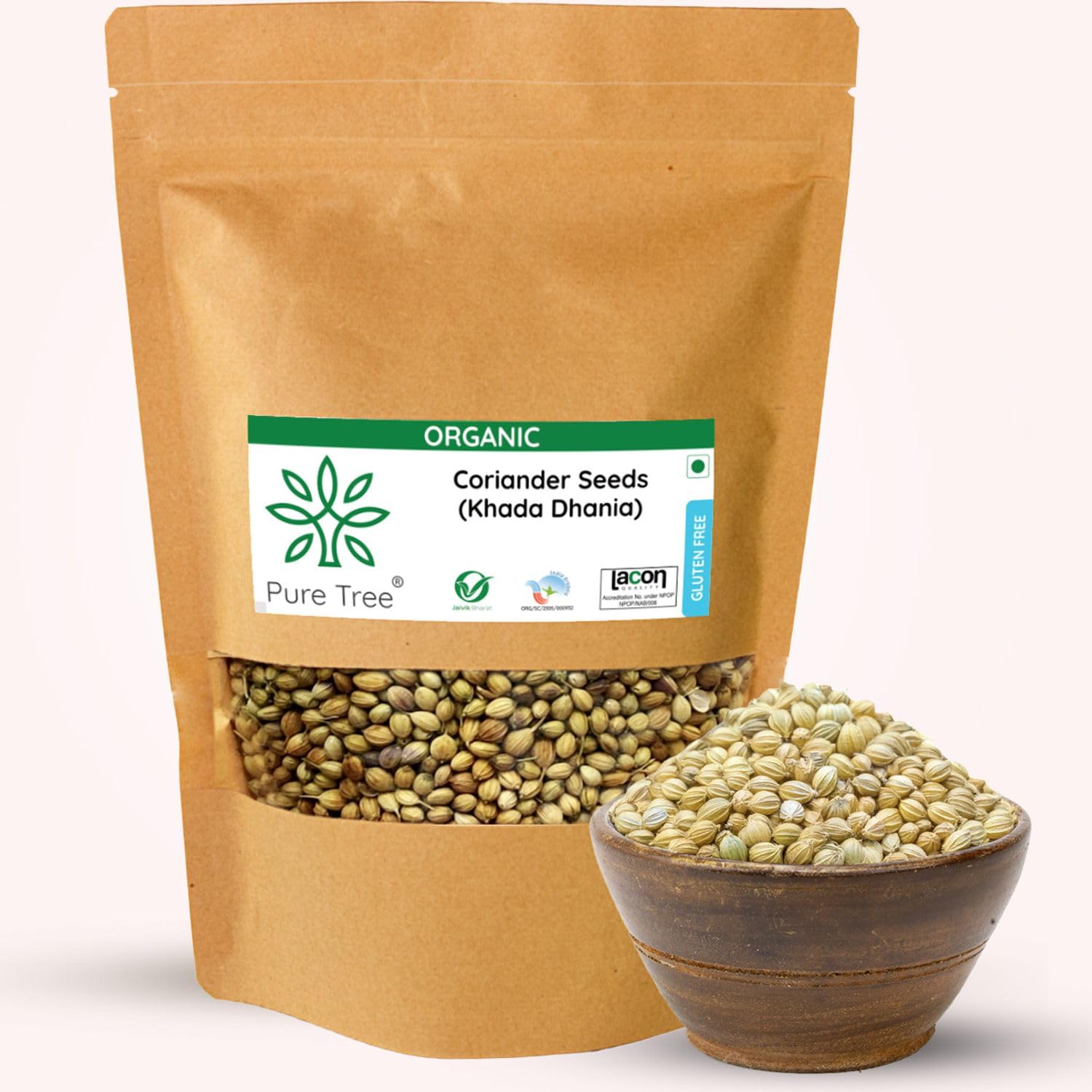 Pure Tree Certified Organic Coriander Seeds | 250 g | Dhaniya | Coriander Whole | Khada Dhania | Sabut Daniyalu Seeds with Aroma & Flavour