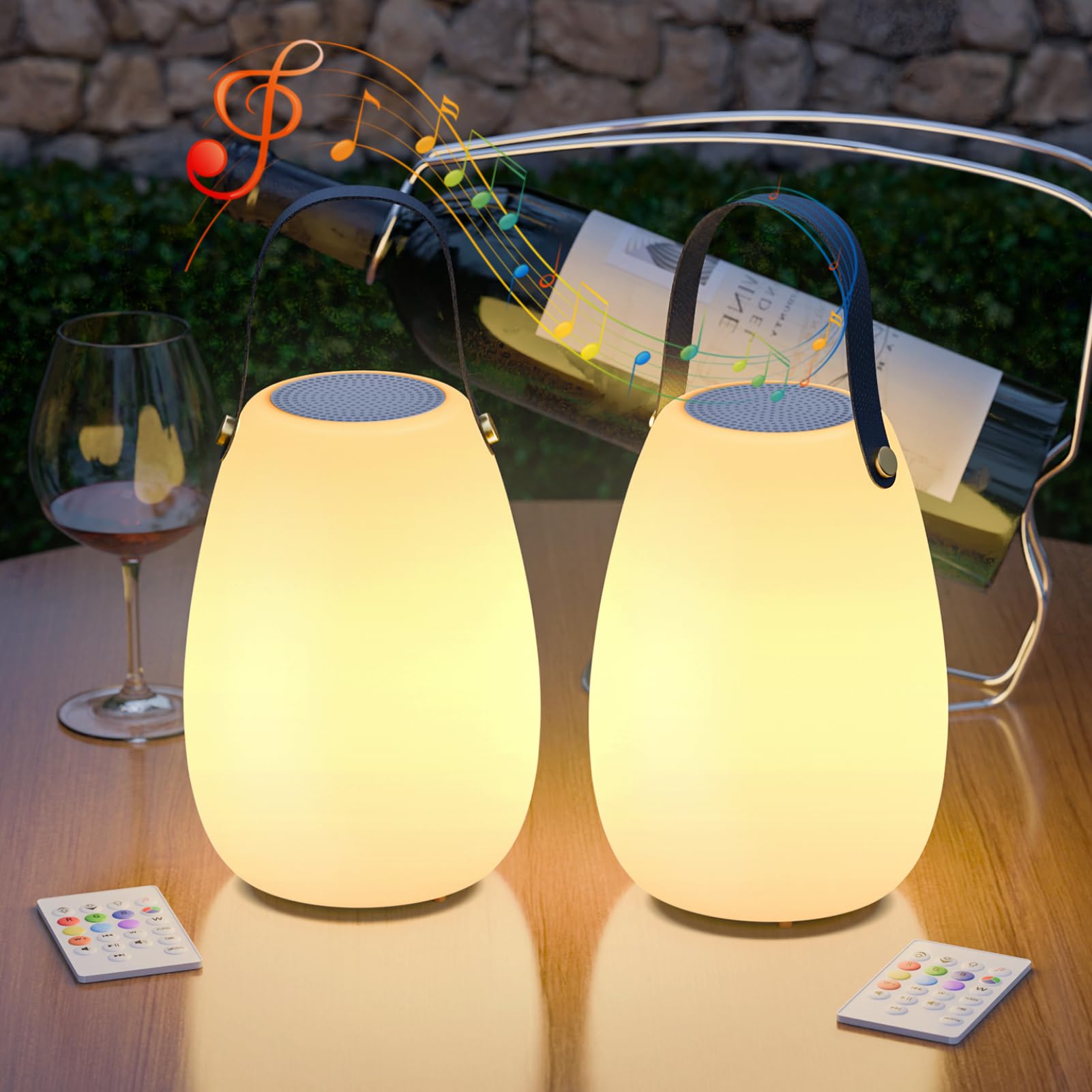 MALUX 2er Set Outdoor Tischlampe mit Lautsprecher, RGB LED Akku Tischlampe, Kabellose Tischlampe Wasserdichte Lautsprecher für Schlafzimmer Wohnzimmer Terrasse Garten Geschenke