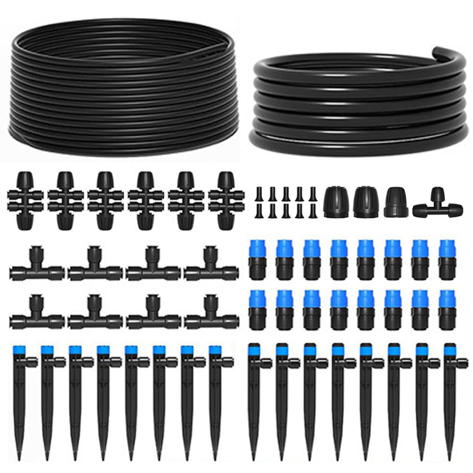 Sistema di irrigazione per giardino, sistema di irrigazione da giardino fai-da-te a connessione rapida con micro tubi da 200 piedi e 8 emettitori, automatico per aiuole rialzate, piante in vaso, irri