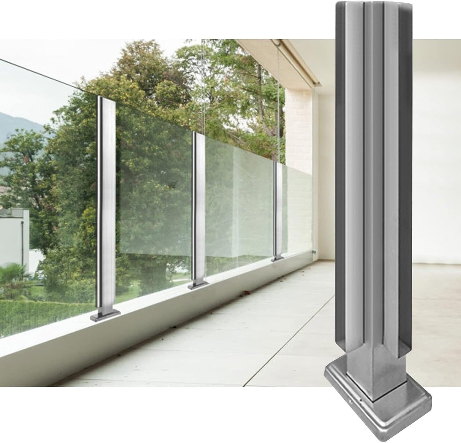 Poste de esquina para terraza y piscina de acero inoxidable de 105 cm 8