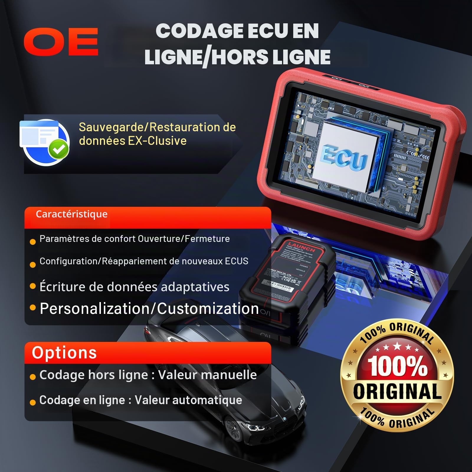 Launch X431 Pros V+ Valise Diagnostic Auto (Identique au X431 V+), Programmeur de clé, Codage ECU, 38+ Reset, AutoAuth pour FCA SGW, OEM Full System Car Diagnostic, Outil de Scan Bidirectionnel