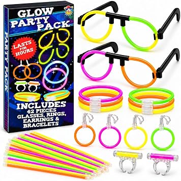HENBRANDT Glow Sticks Party Pack 42 Piece | Glasses & Bracelets 1 Pack