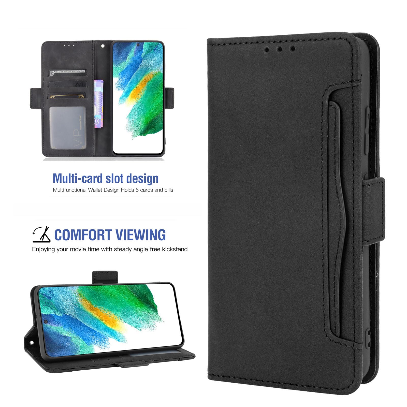 Auotu PU Leather with camera lens protection Wallet Pouch Flip Case Cover With Stand Card Slot Design For DOOGEE DK10 Smartphone (Black) - Image 2
