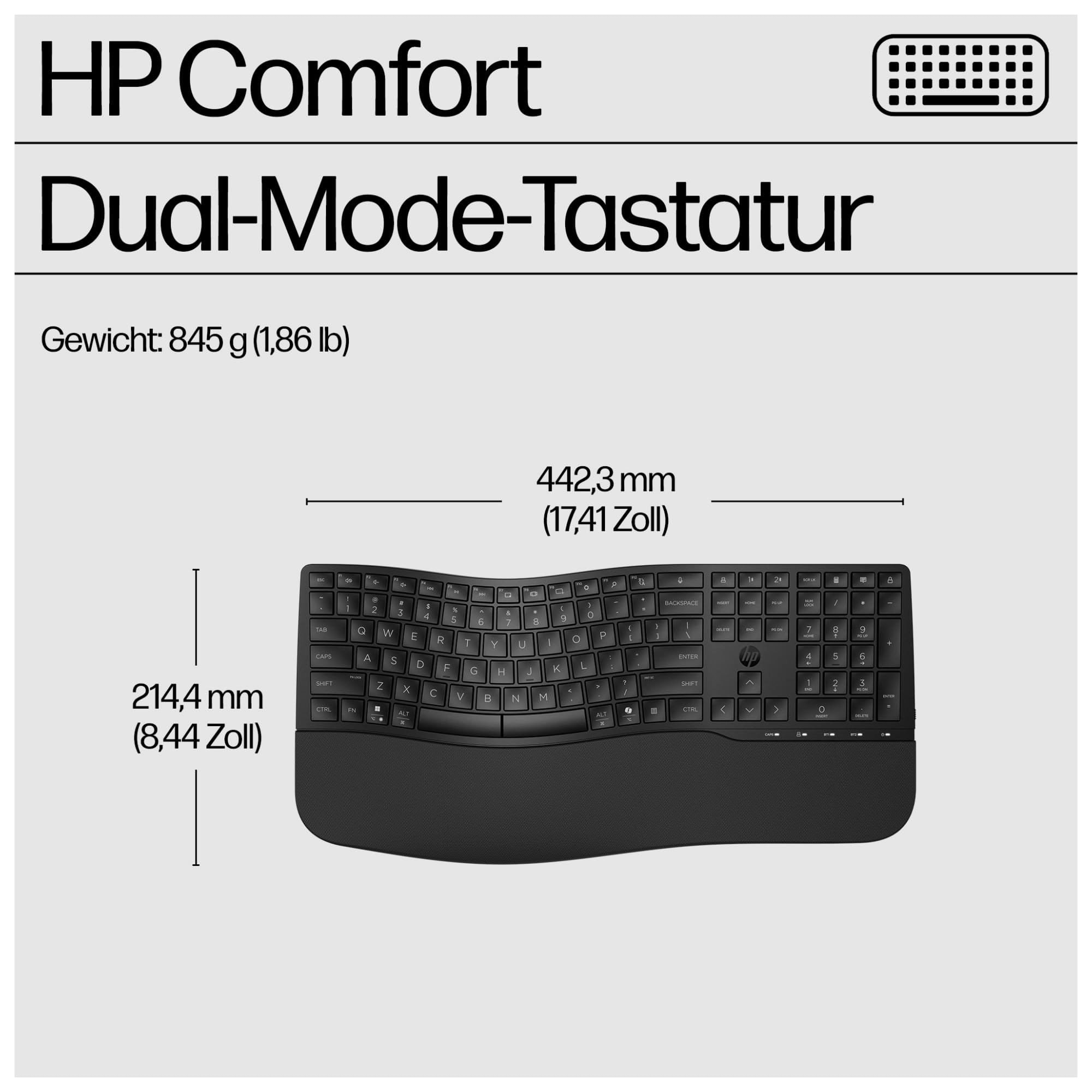 HP 680 Comfort - Tastatur-und-Maus-Set - Dual Mode, 3-Zonen-Layout, Multi-Device, 23 programmierbare Tasten, OS Auto-Detection, flacher Tastenhub - full size - kabellos - 2,4 GHz, Bluetooth - Deutsch
