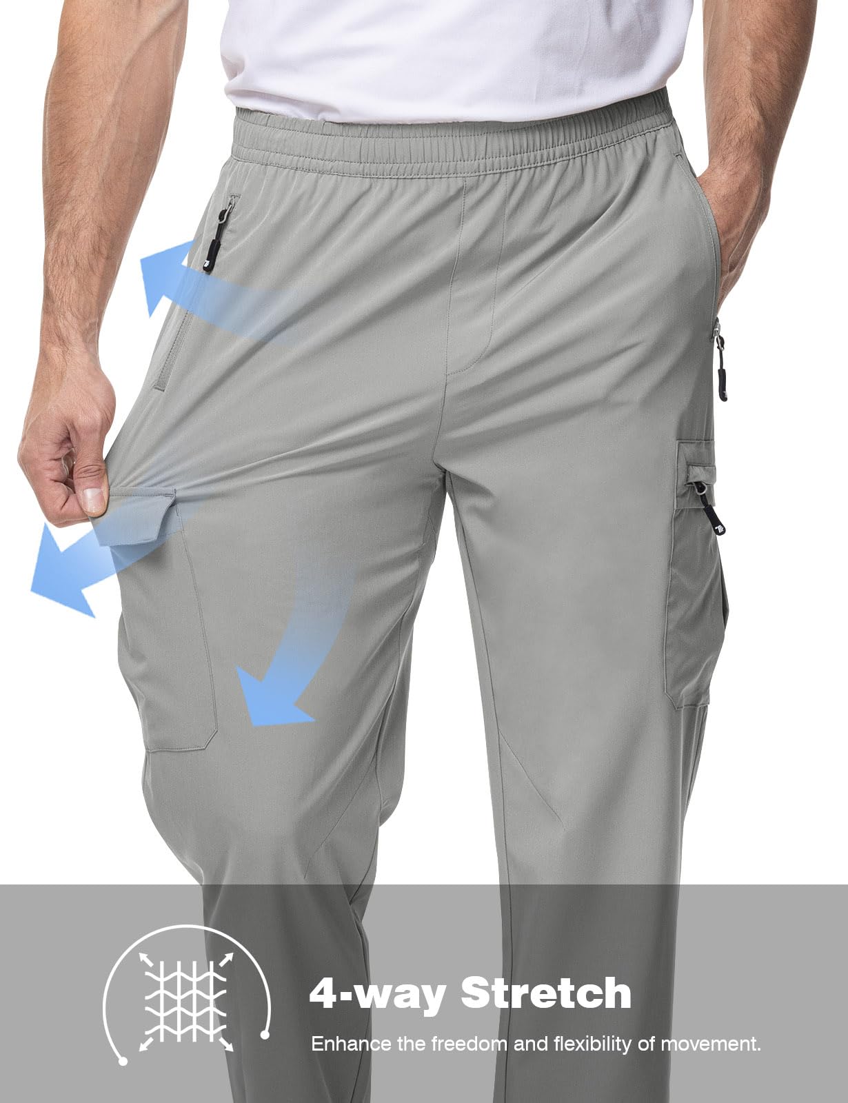 Rdruko Men's Lightweight Outdoor Trousers Elastic Waist Quick Dry Water Repellent Stretchy Cargo Pants for Hiking Traveling Walking Work Camping Golf