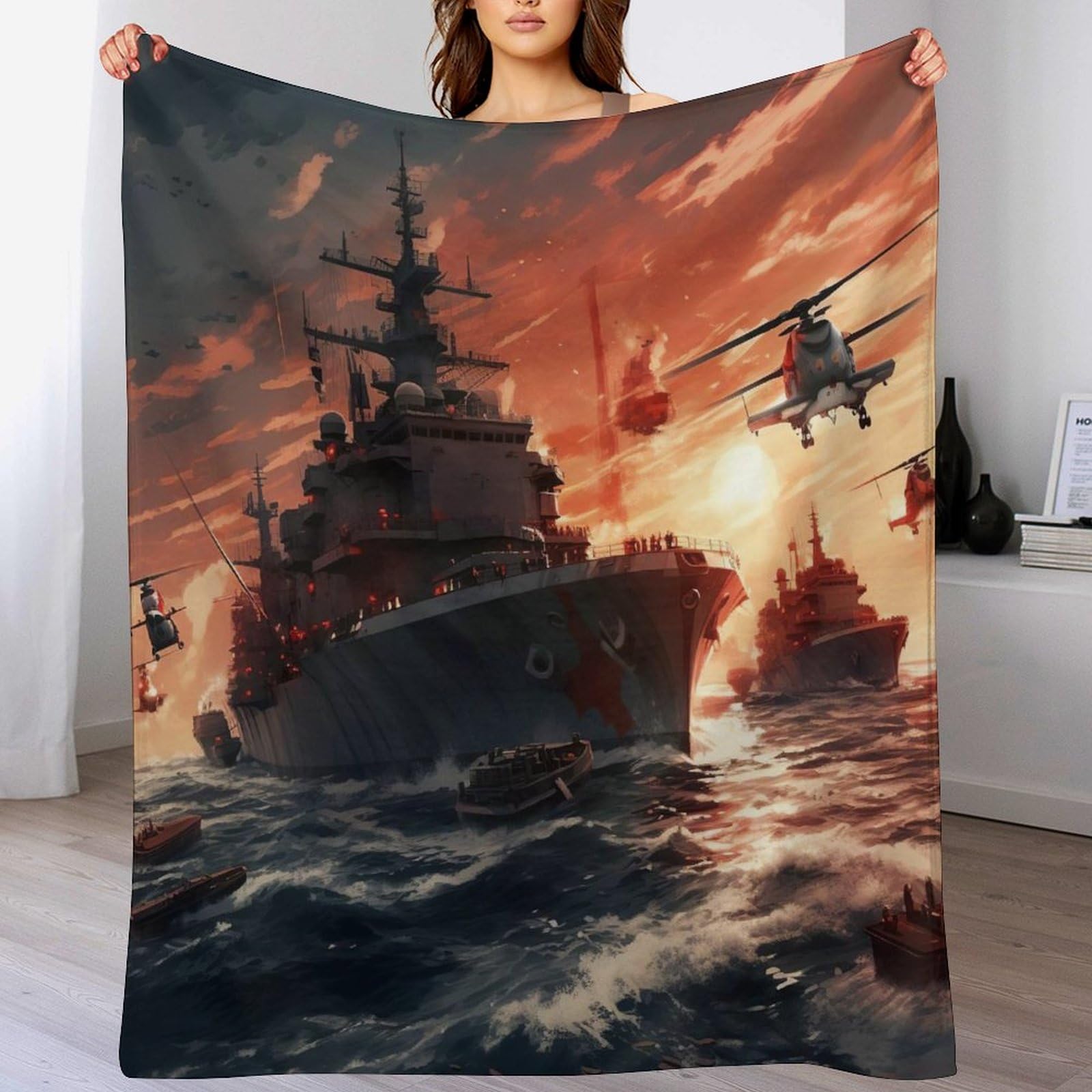 Navire de guerre couverture de lit en flanelle douce chaude légère 130×150cm