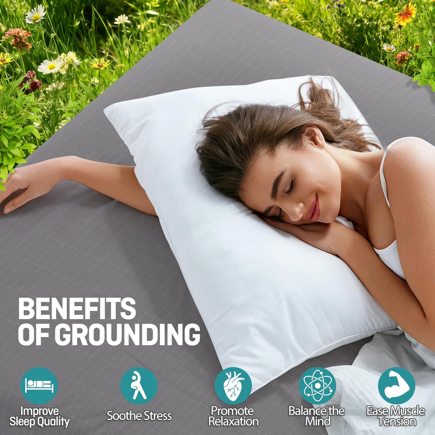 Grounding Fitted Sheets Full Size, Grounding Sheets Full with 10% Silver Fiber, 15'' Deep Pocket Grounded Fitted Bed Sheets for Better Sleep & Wellness, 54"x75"x15", Gray