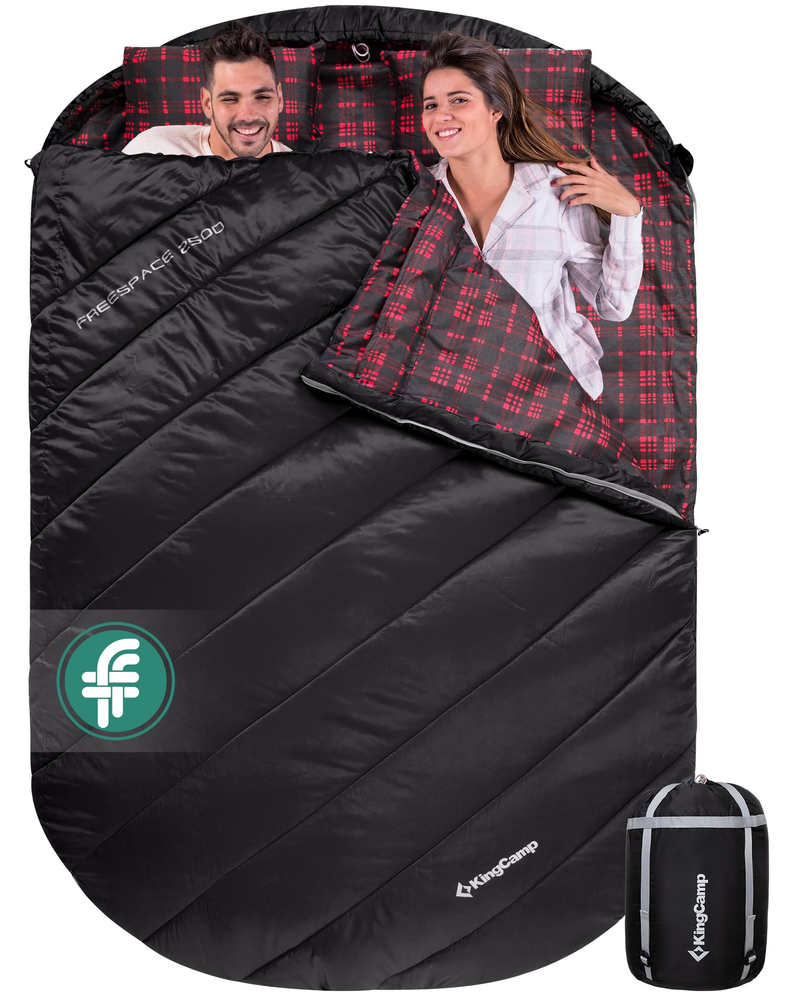 KingCamp Double Flannel Sleeping Bag With Pillow, 2-Person Outdoor Sleeping Bag, Waterproof, Warm and Comfortable,Black โ image 1