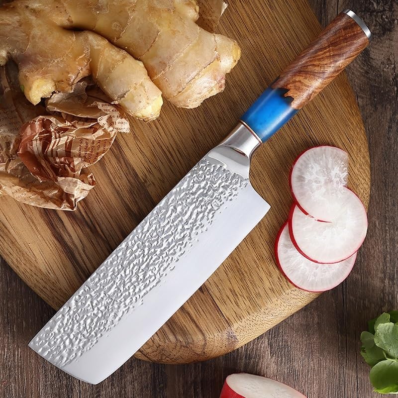 Meat Cleaver,Cleaver Knife, 7 Inch Kitchen Knife 5Cr15MoV Steel Kitchen Knives Anti-Sticking Japanese Style Handmade Forged Knife Wood Resin Handle