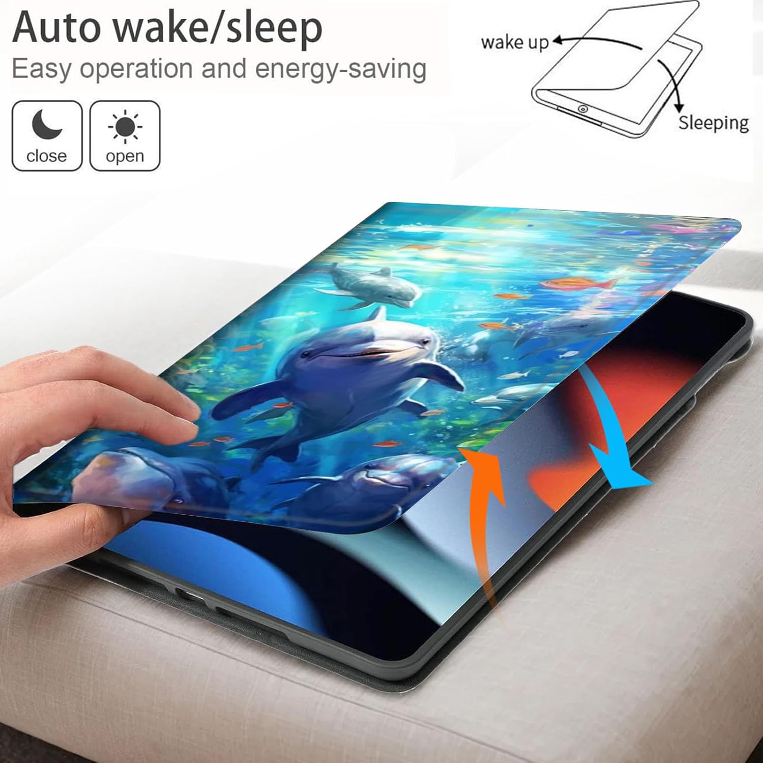 Bxgolkgd Tablet Case for iPad 9.7 Inch (2017/2018 Model,5th/6th Generation),Shockproof Stand Cover with Heat Dissipation,Auto Wake/Sleep Function,Cute Dolphin