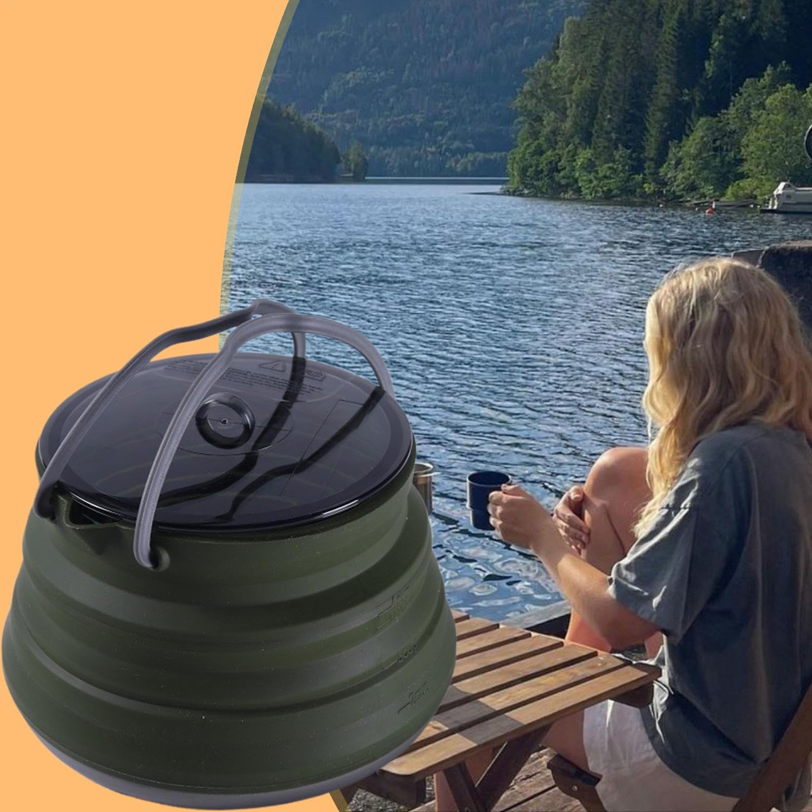 Pentola da campeggio in silicone, caffettiera pieghevole in silicone, grande capacità, resistente al calore, strumento leggero, ideale per escursioni, viaggi, cucina all'aperto