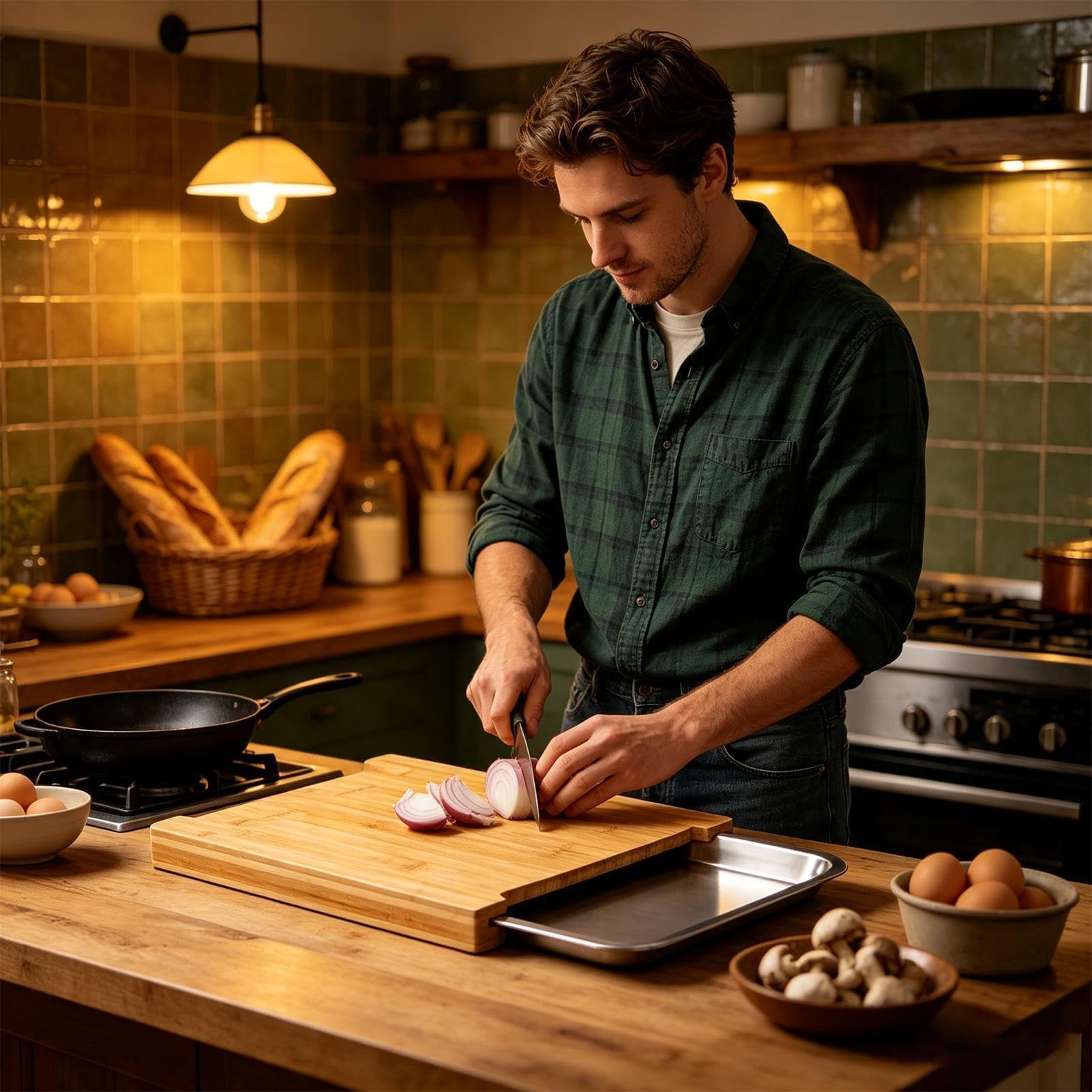 Tagliere in legno con vaschetta di raccolta, grande tagliere di alta | Tagliere in legno, per carne, bistecche, casa, ristorante, giardino e campeggio
