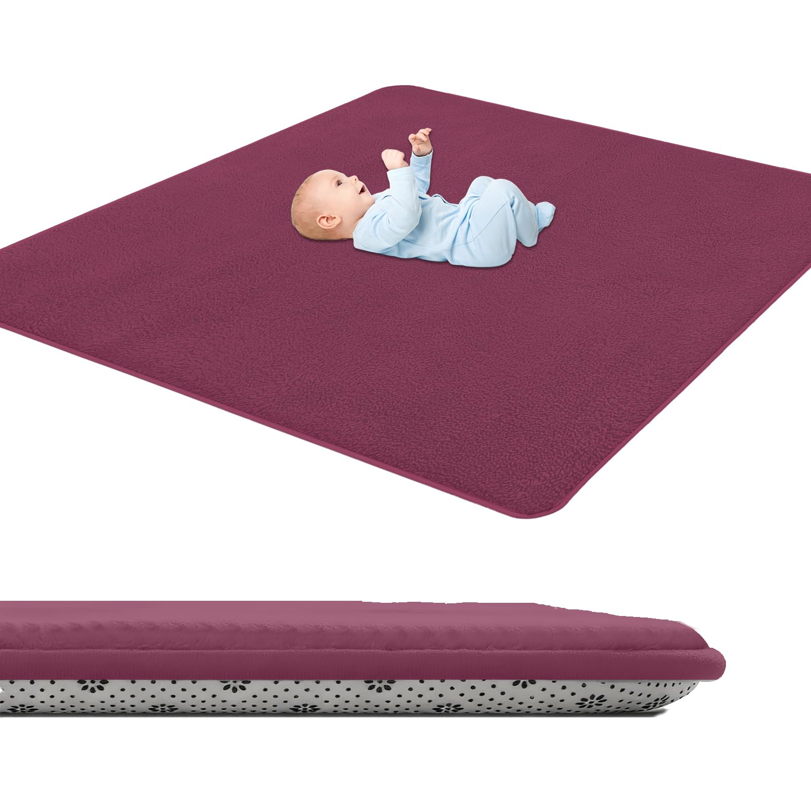 GmyoieqI Baby Crawling Mat 3 cm Thick, Children's play Mat Large Non-Slip 120 x 120 cm Low Pile Nursery Rugs & Carpets for Children's Room Living Room Bedroom Yoga Mat Tatami Playroom Dark Red — image 1