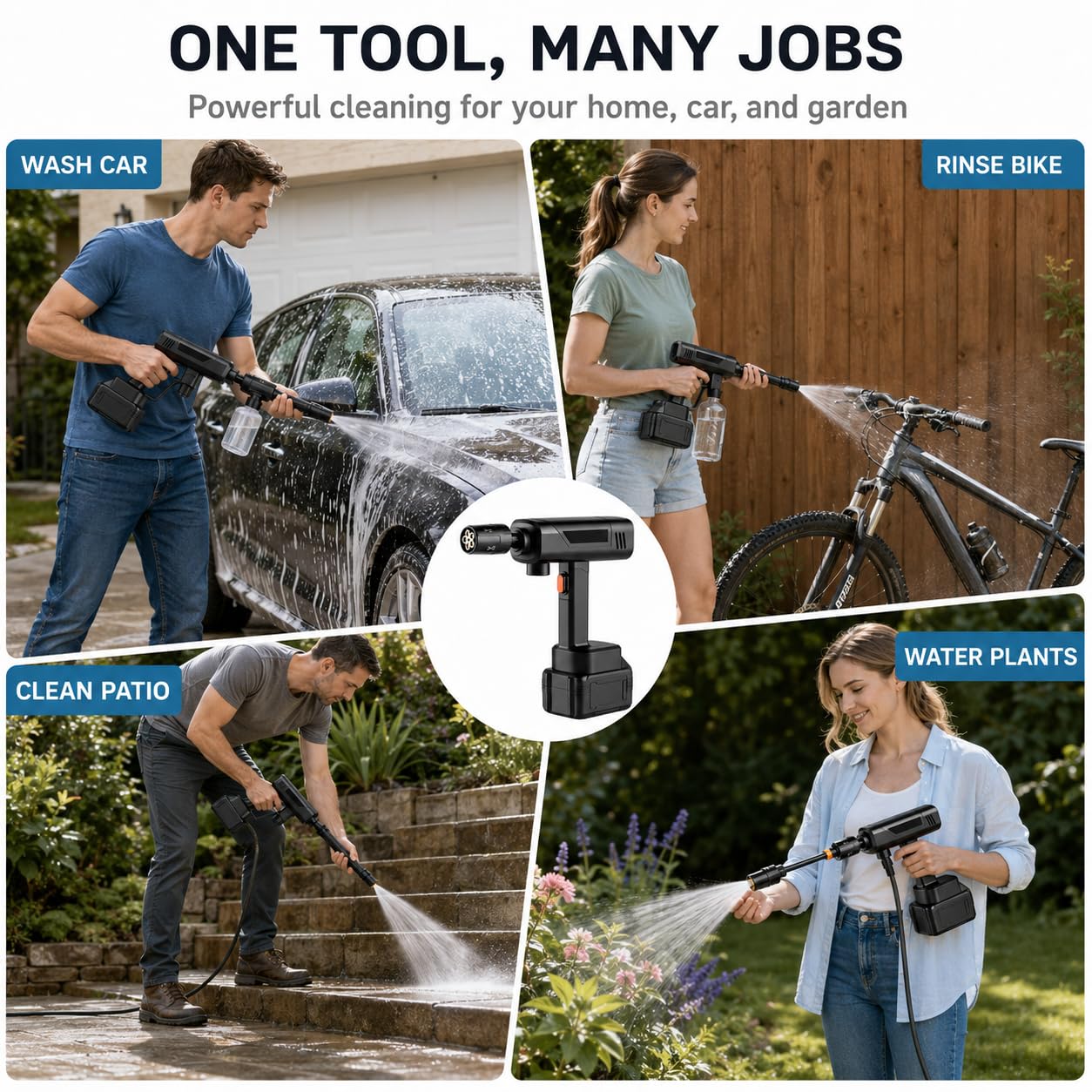 Idropulitrice senza fili, pulitore per auto pieghevole con ugello 5-in-1