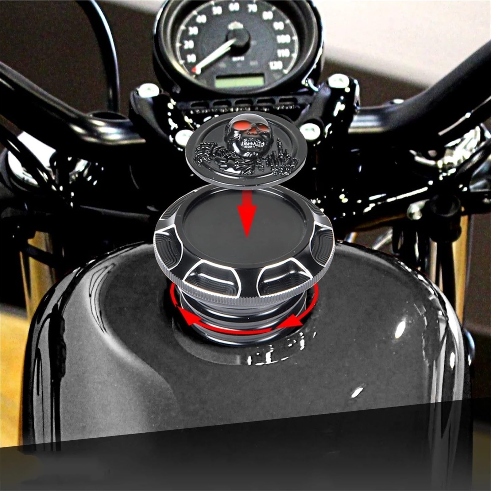 Tappi per serbatoi Per Sportster XL 1200 883 X48 Dyna Touring Road King Alluminio CNC Tappo Olio Decorativo Copertura Serbatoio Moto Accessoires Carburante Gas(Chrome A)