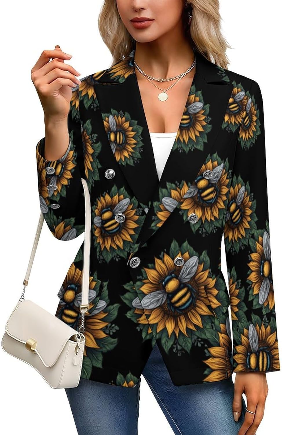 Sunflower Save The Bees Women's Blazer Long Sleeve Suits Business Casual Blazers Jackets Lapel Open Front Suit