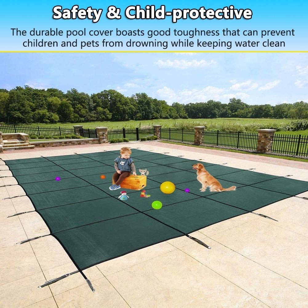 Cobertor Solar para Piscinas, Cubierta solar para piscinas, cubierta verde grande con correas reforzadas, para mayor seguridad y protección infantil, evita la acumulación de residuos y hojas. Incluye