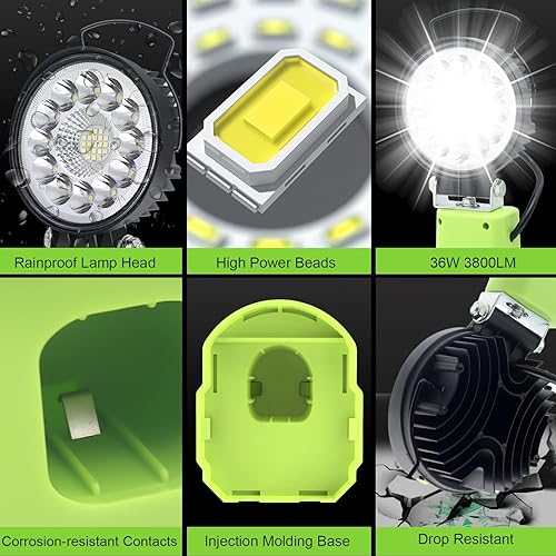 Miniatura 5 de Luz de trabajo 18v LED 3800LM 2 brillo linterna compatible con Ryobi 18v One+ Li-ion o Ni-Mh batería, foco inalámbrico portátil luces de inundación