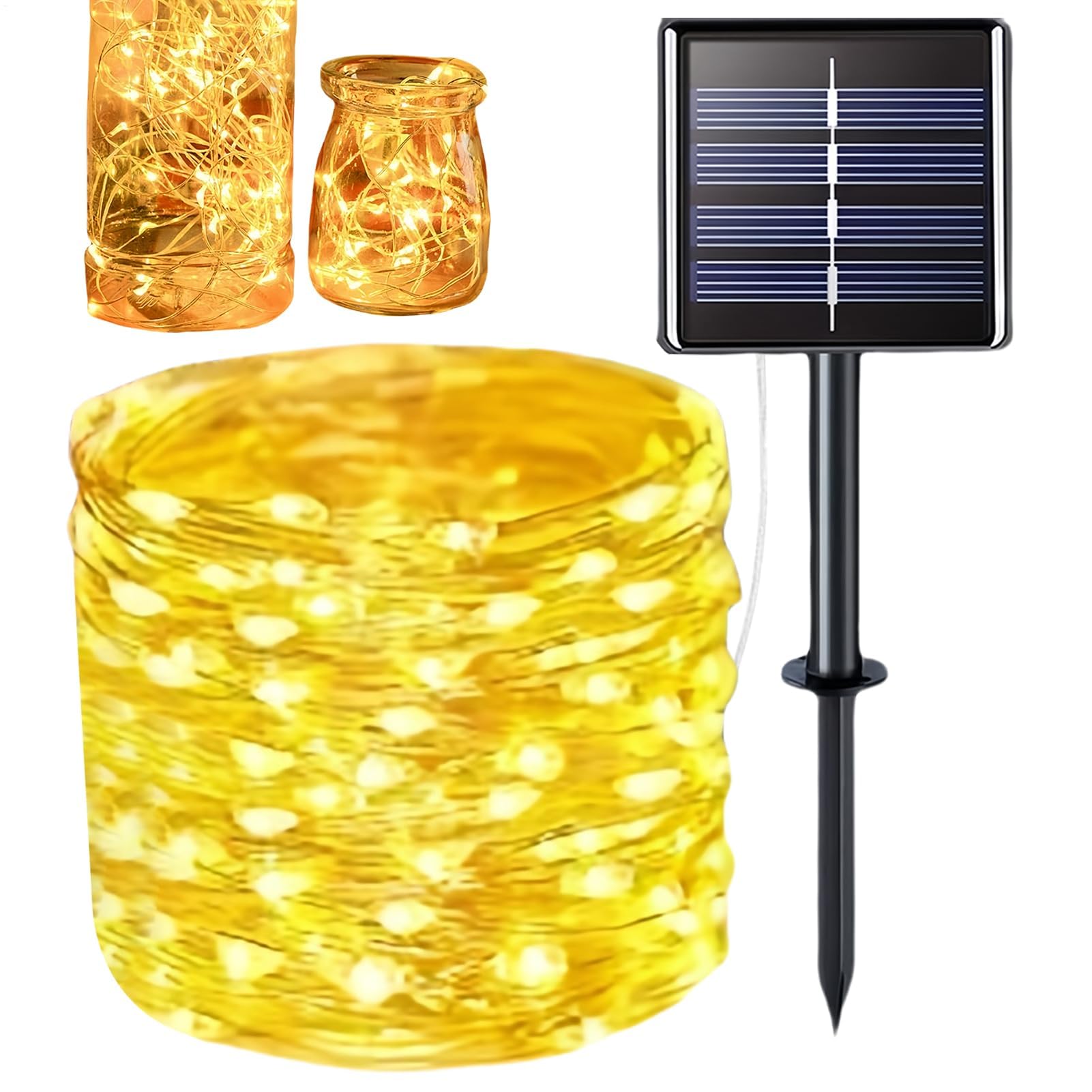 Guirnalda de luces solares para exteriores, impermeable, LED, decoración de jardín, alambre de cobre flexible, resistente a la intemperie, brillo nocturno para Navidad, fiesta, porche, valla, boda