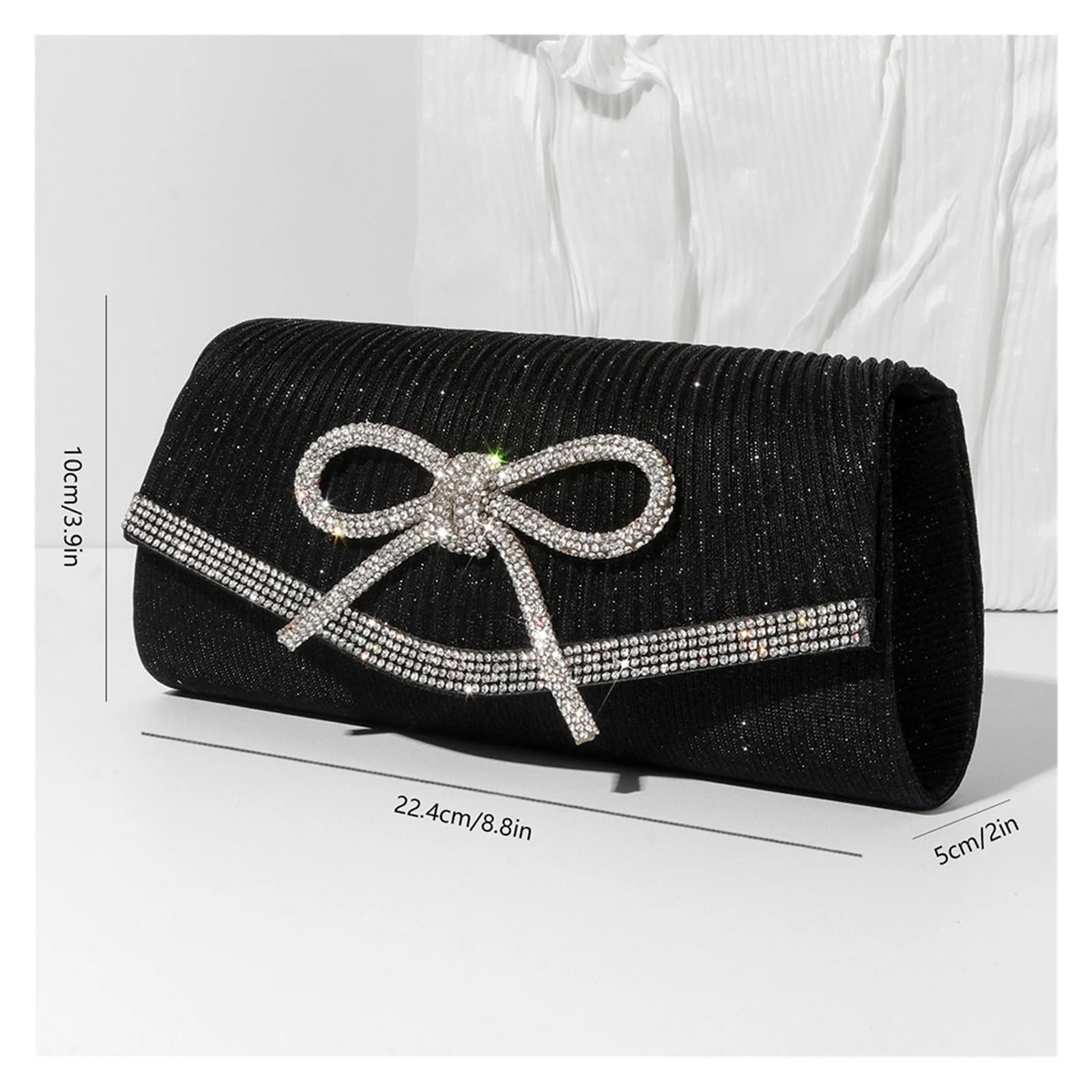 Borsa con Strass Bolso de noche for mujer, bolso con lazo, estilo hobo purpurina y diamantes imitación, correa ajustable for boda, fiesta, graduación