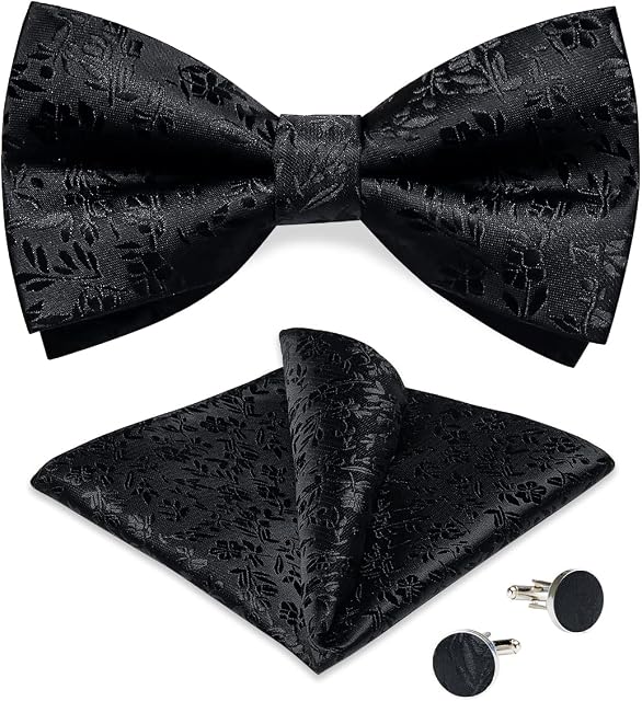 DiBanGu Mens Silk Pre-Tied Bow Tie Adjustable Bowties with Woven Pocket Square Cufflinks Formal for Wedding Party