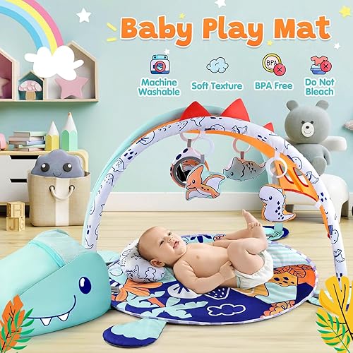 Miniatura 3 de PLAY Alfombra de juego 4 en 1 para bebés, gimnasios y tapetes de juegos de dinosaurios para bebés, tapete lavable, centro de actividades para bebés