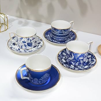 Amazon.com | ACMLIFE Bone China Tea Cups and Saucers Set of 4, 6.8