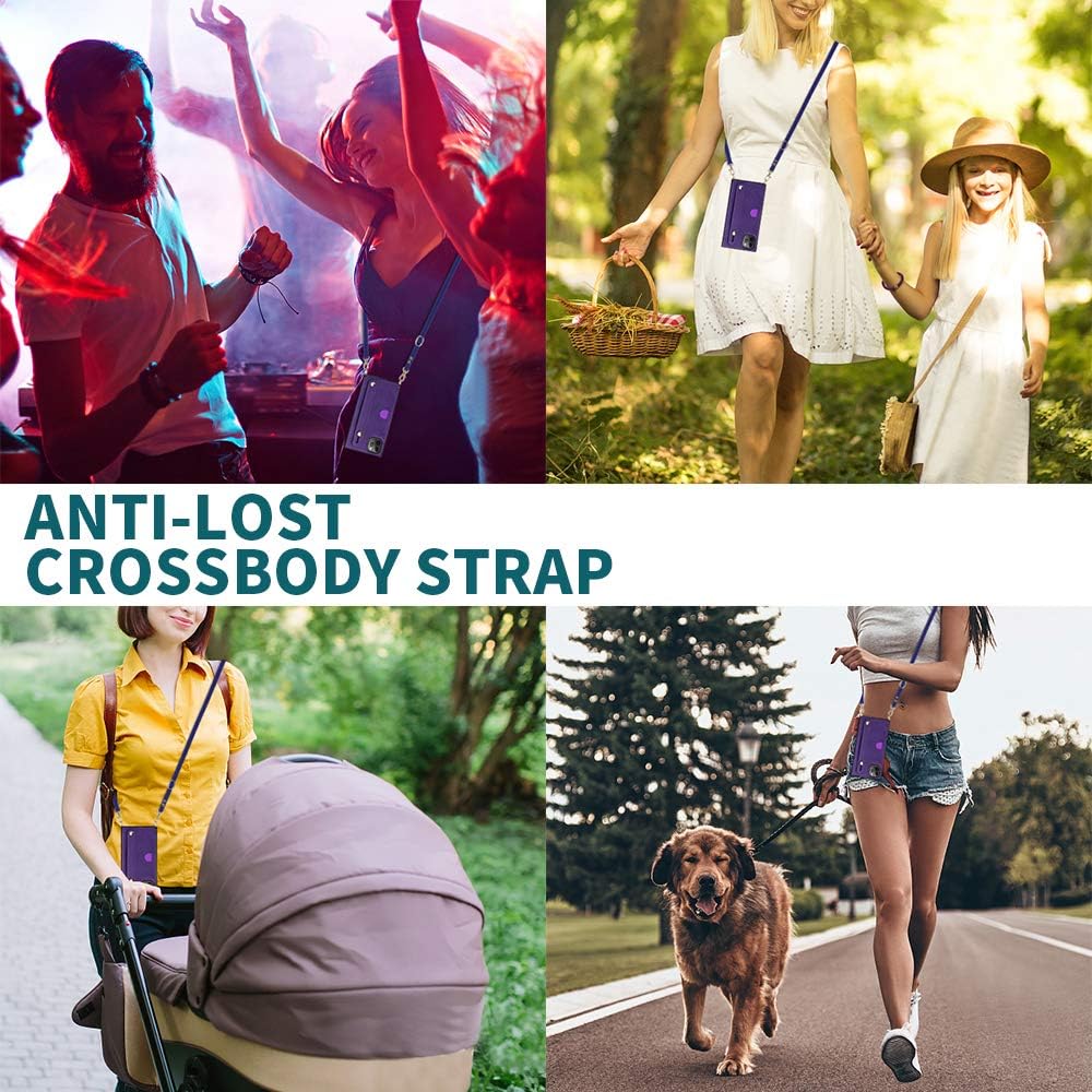iPhone 11 Pro Max Case,Crossbody Wallet Case Leather with Hand Strap Holder,Kickstand,Card Holder,Removable Shoulder Strap,Protective Back Cover Square Case Compatible with iPhone 11 Pro Max-Purple