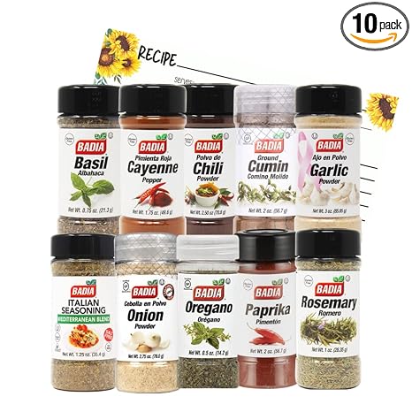 June Street Market New Kitchen Starter 10 Piece Gift Set with Basil, Cayenne, Chili Powder, Cumin, Garlic, Italian, Onion Powder, Oregano, Rosemary, Paprika and Blank Recipe Cards (style may vary)