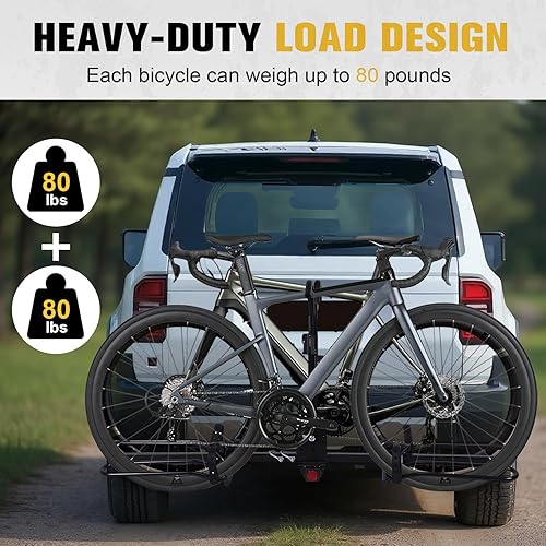 Miniatura 2 de Portabicicletas de alta resistencia para 2 bicicletas, soporte plegable de 80 libras de capacidad, soporte de acero anti-inclinación con cerradura,