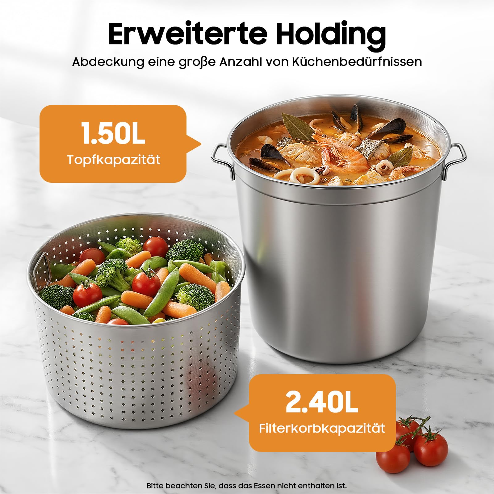 50L Edelstahl Kochtopf Großer Kapazität Suppentopf Universaltopf mit Siebeinsatz, Edelstahl Suppentopf für Eintopf & Braten, Silber